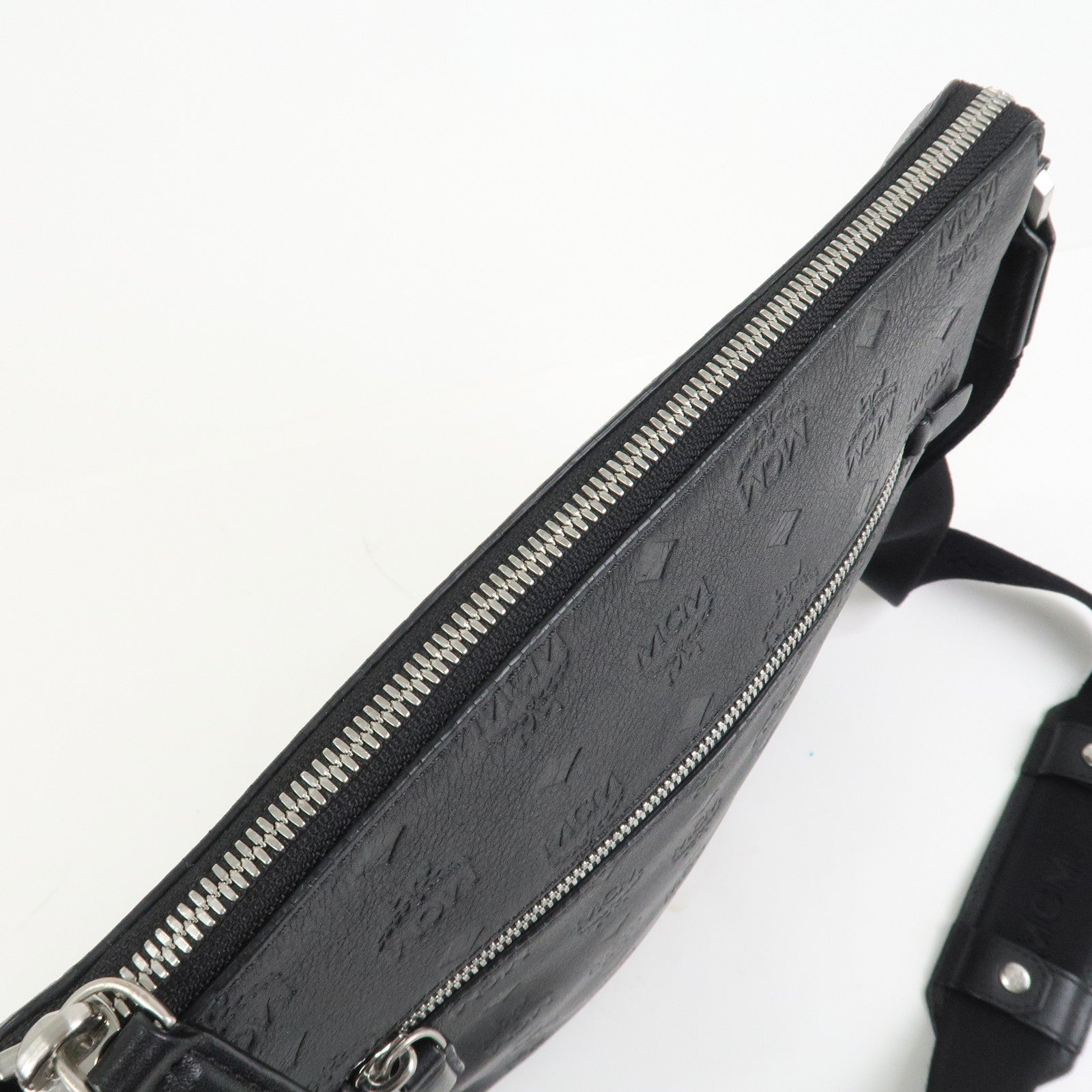 MCM Visetos Embossed Leather Shoulder Bag Crossbody Bag Black