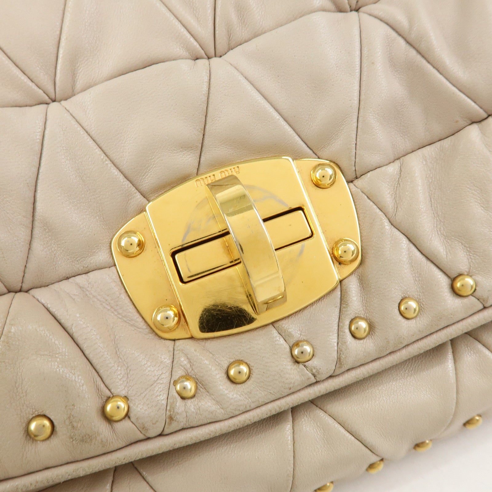 MIU MIU Nappa Leather 2Way Bag Hand Bag Shoulder Bag Beige