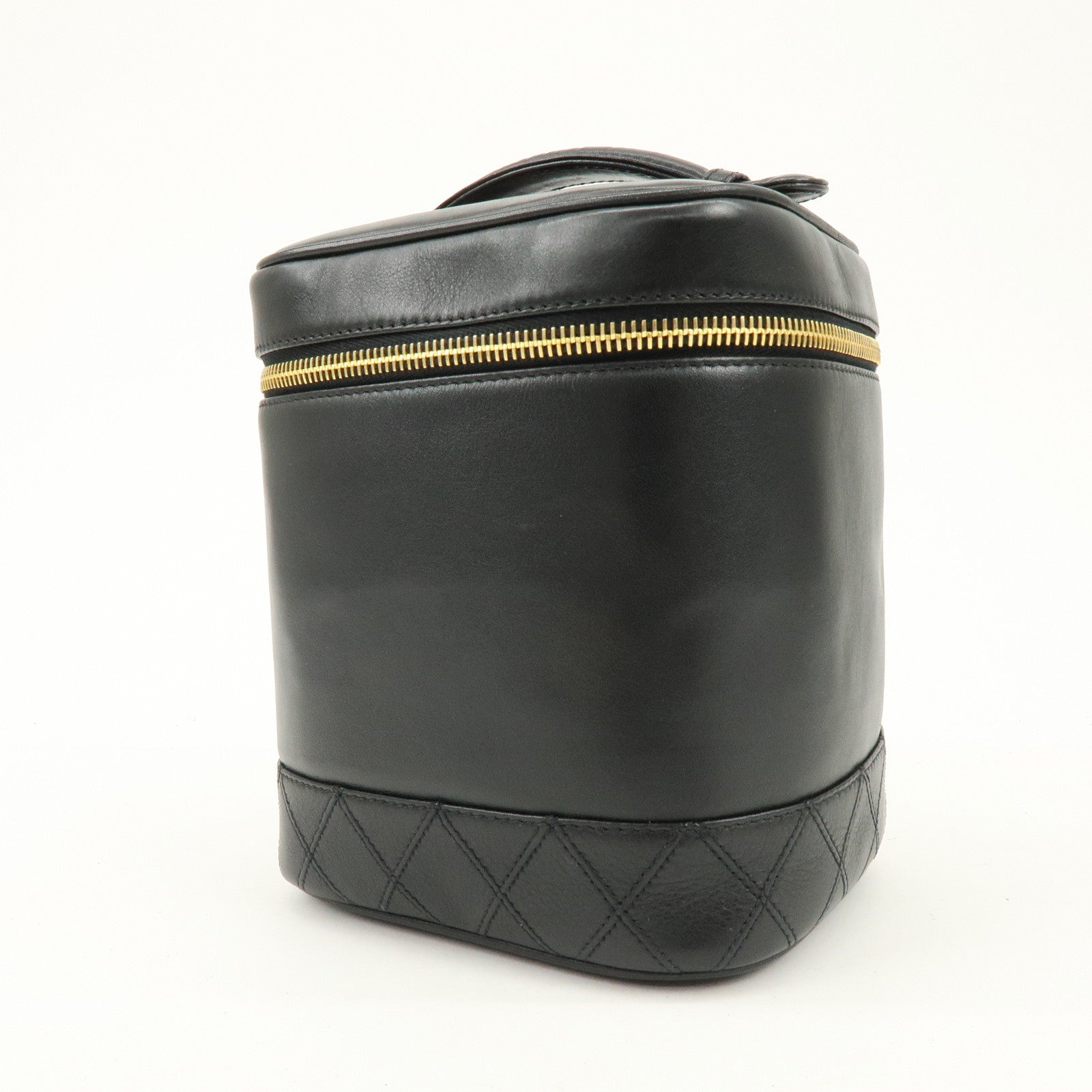 CHANEL COCO Mark Lamb Skin Vanity Bag Hand Bag Black A01998