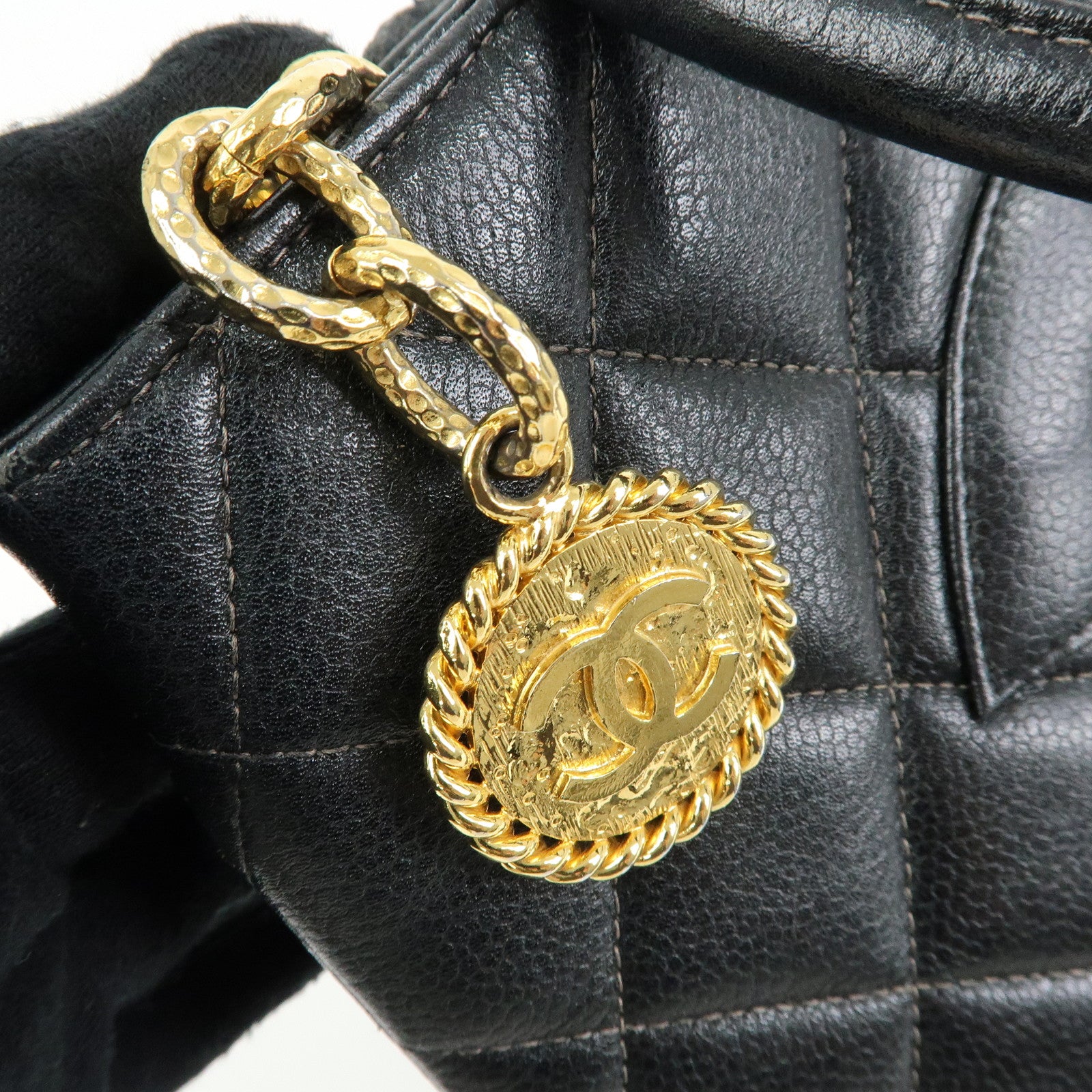 CHANEL Matelasse COCO Mark Medallion Tote Bag Hand Bag Black A01804
