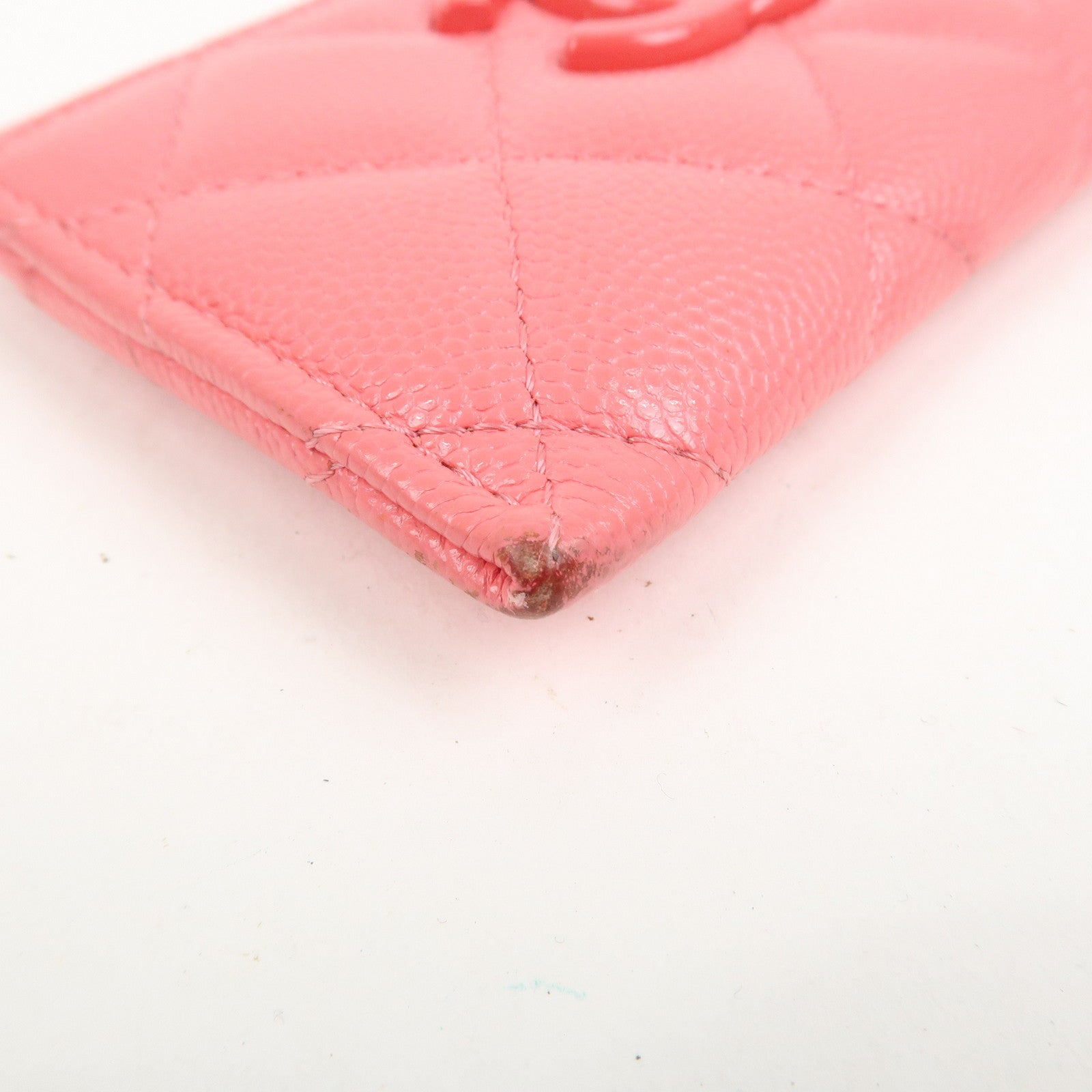 CHANEL COCO Mark Matelasse Caviarskin Card Case Pink