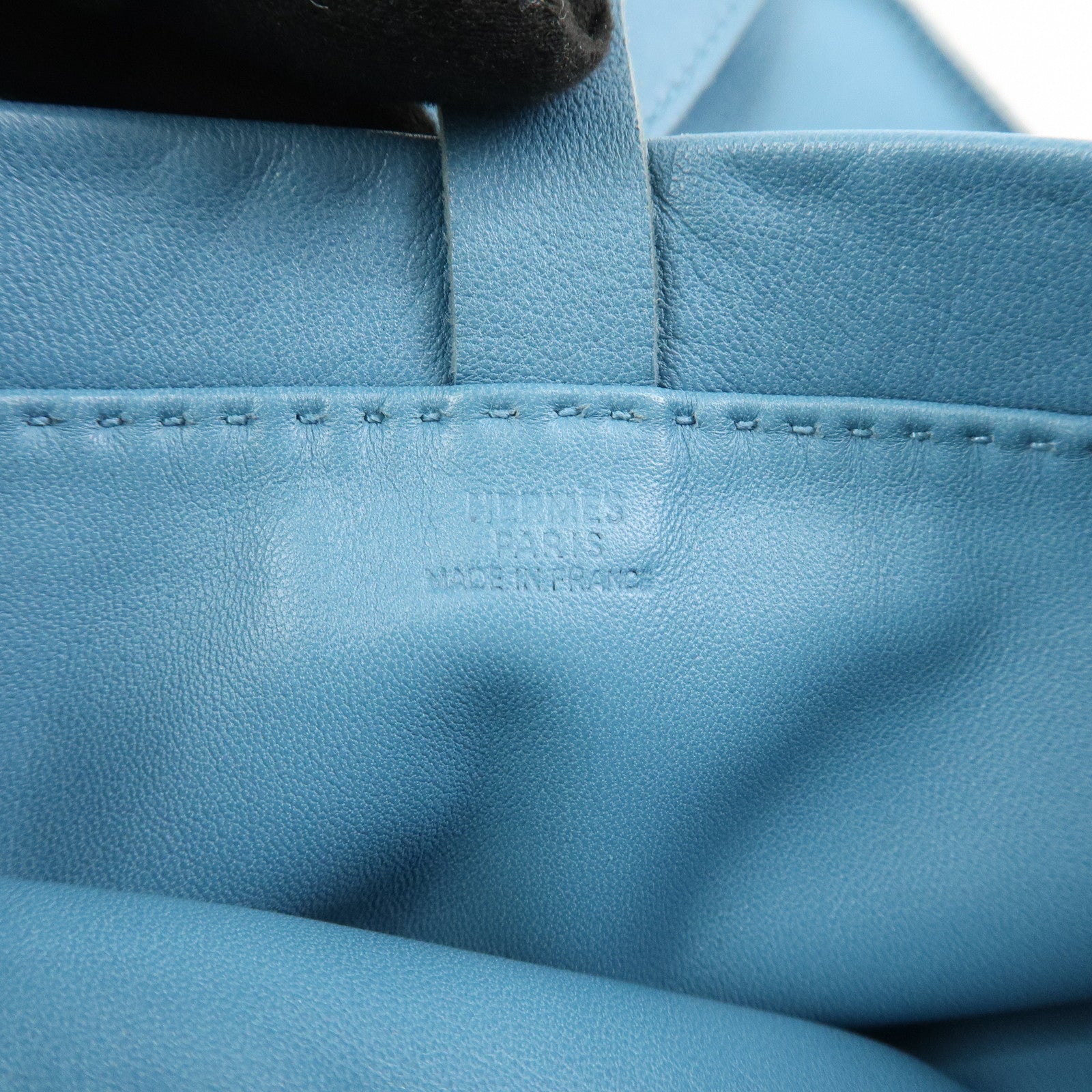 HERMES Lamb Skin Clou de Selle □N Stamped Shoulder Bag Blue Jean