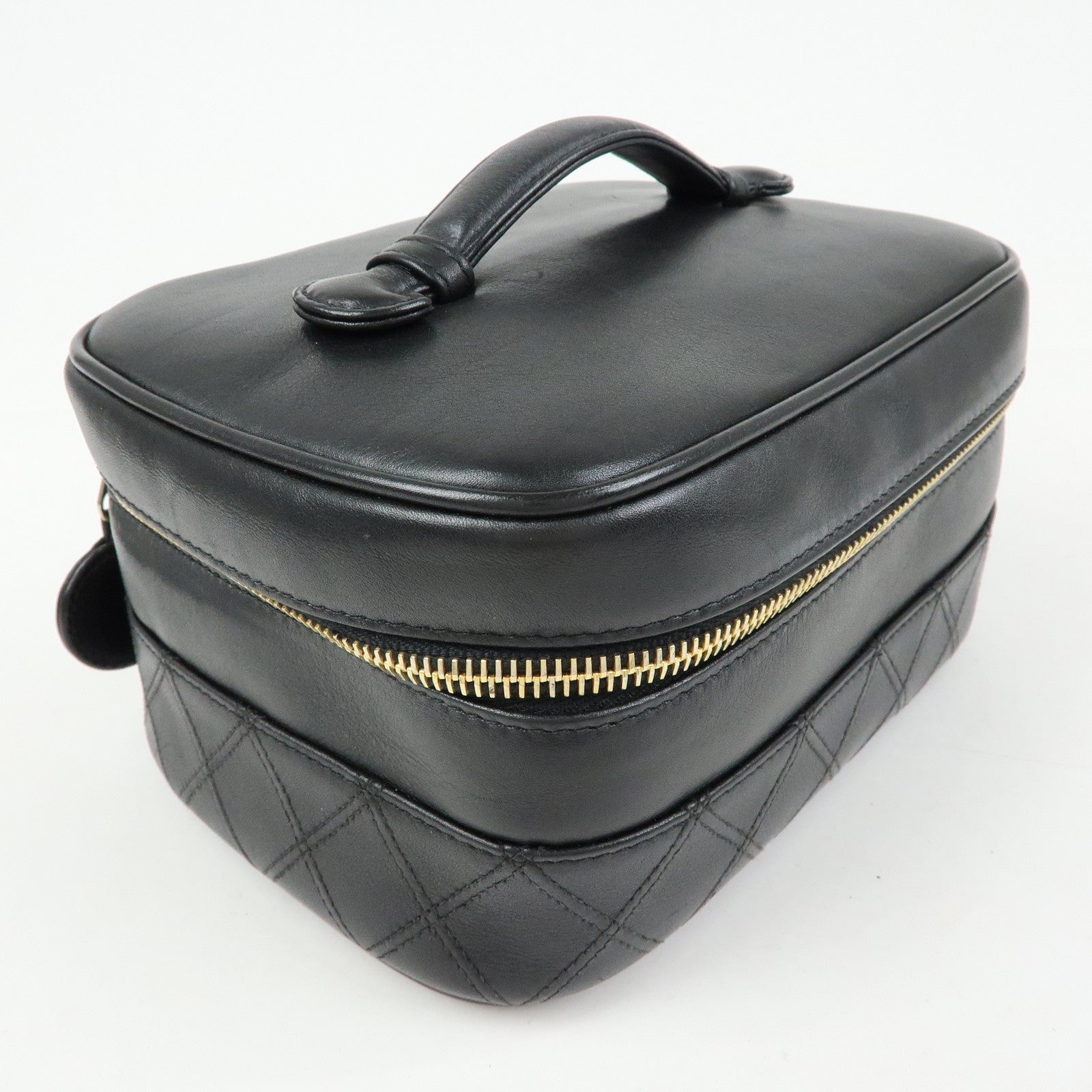 CHANEL Bicolore COCO Mark Lamb Skin Cosmetic Case Black A01618