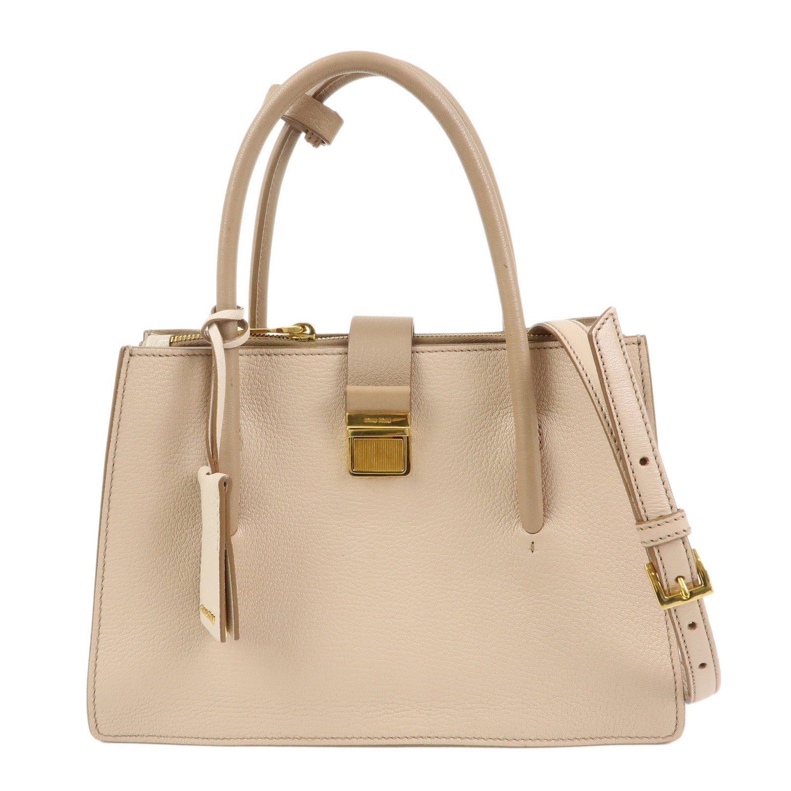 MIU MIU Madras Leather 2Way Bag Hand Bag Shoulder Bag Beige