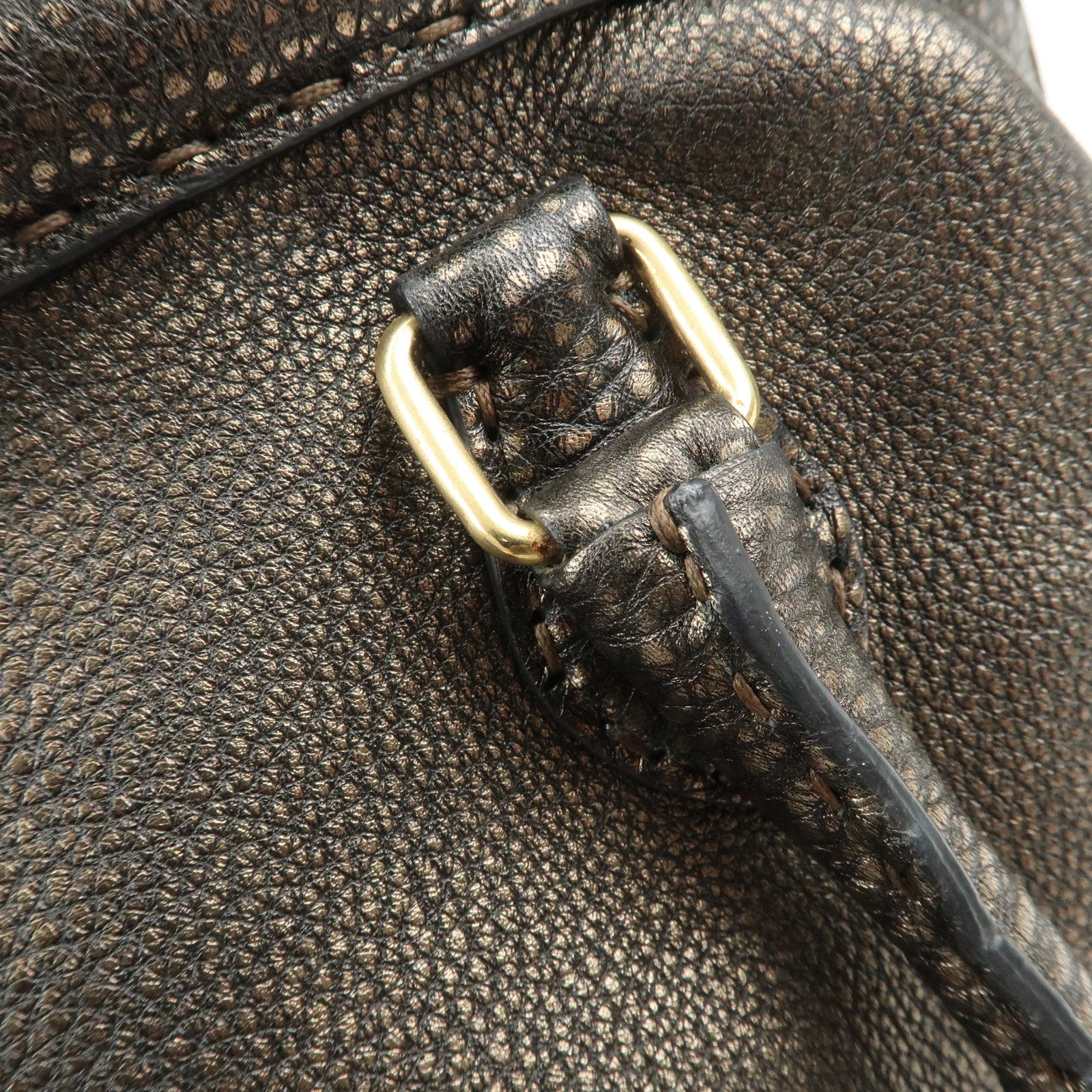 FENDI Selleria Leather Boston Bag Hand Bag Metallic Black 8BN127