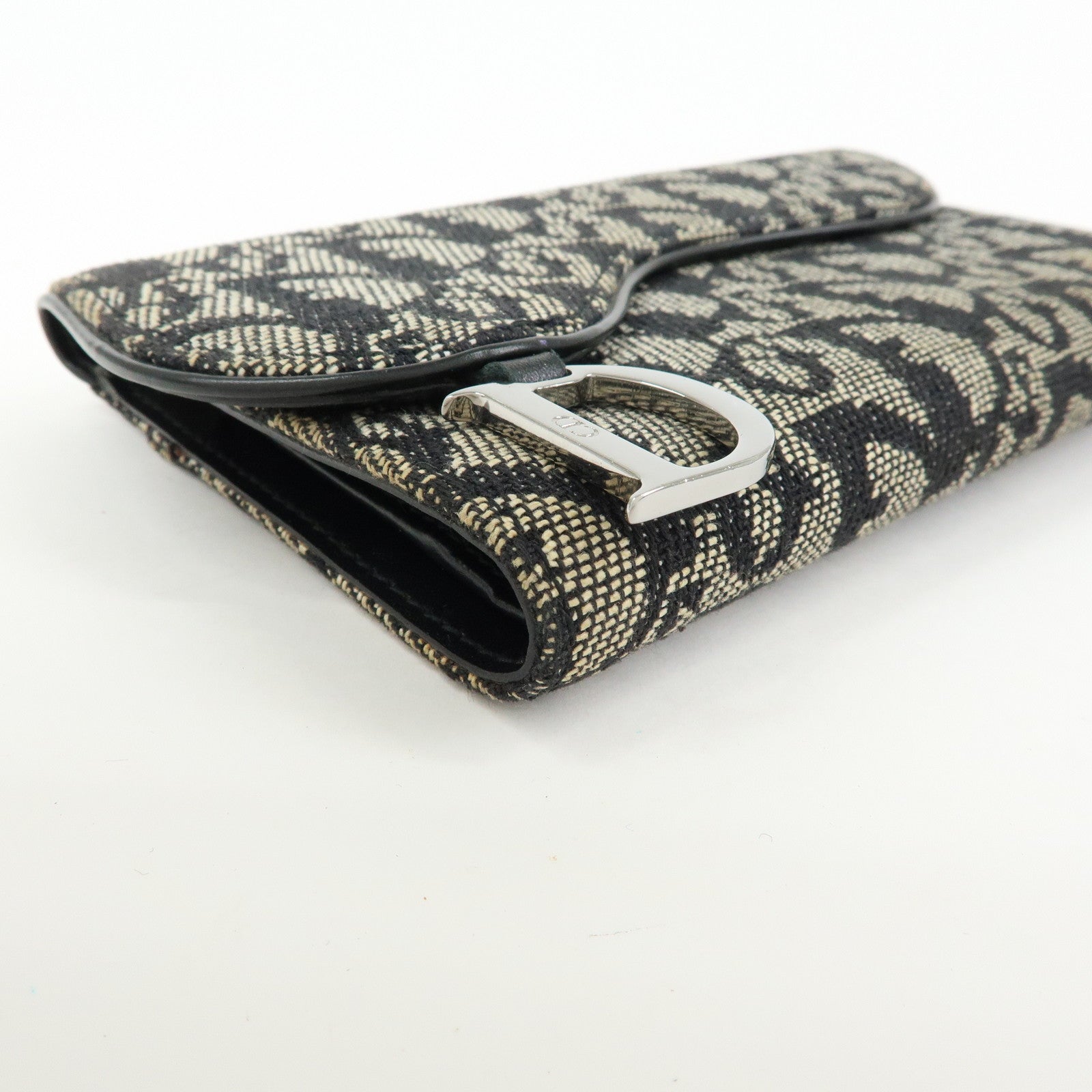 Christian Dior Oblique Jacquard Flap Long Wallet Navy White