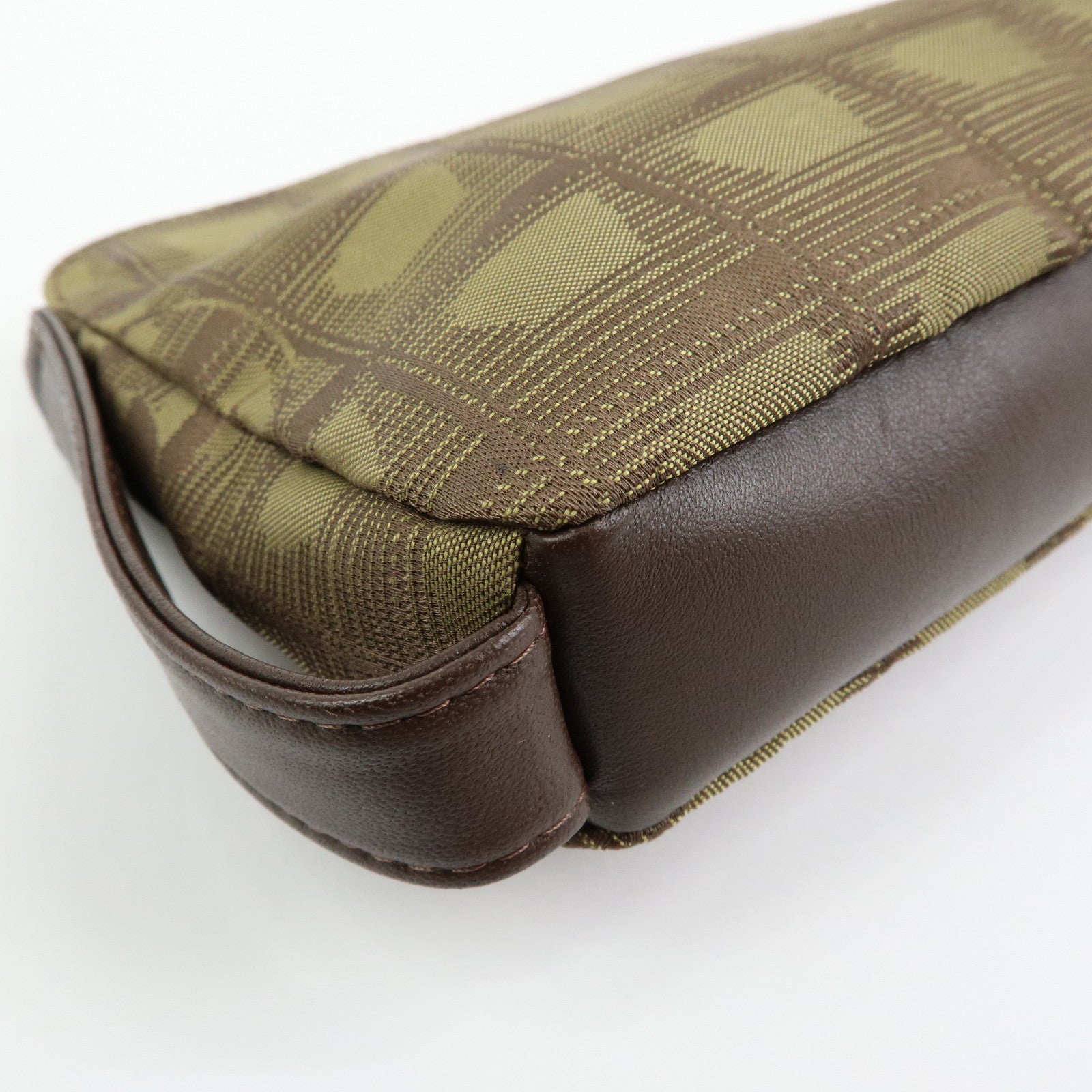 CHANEL New Travel Line Nylon Jacquard Leather Cosmetic Pouch Khaki