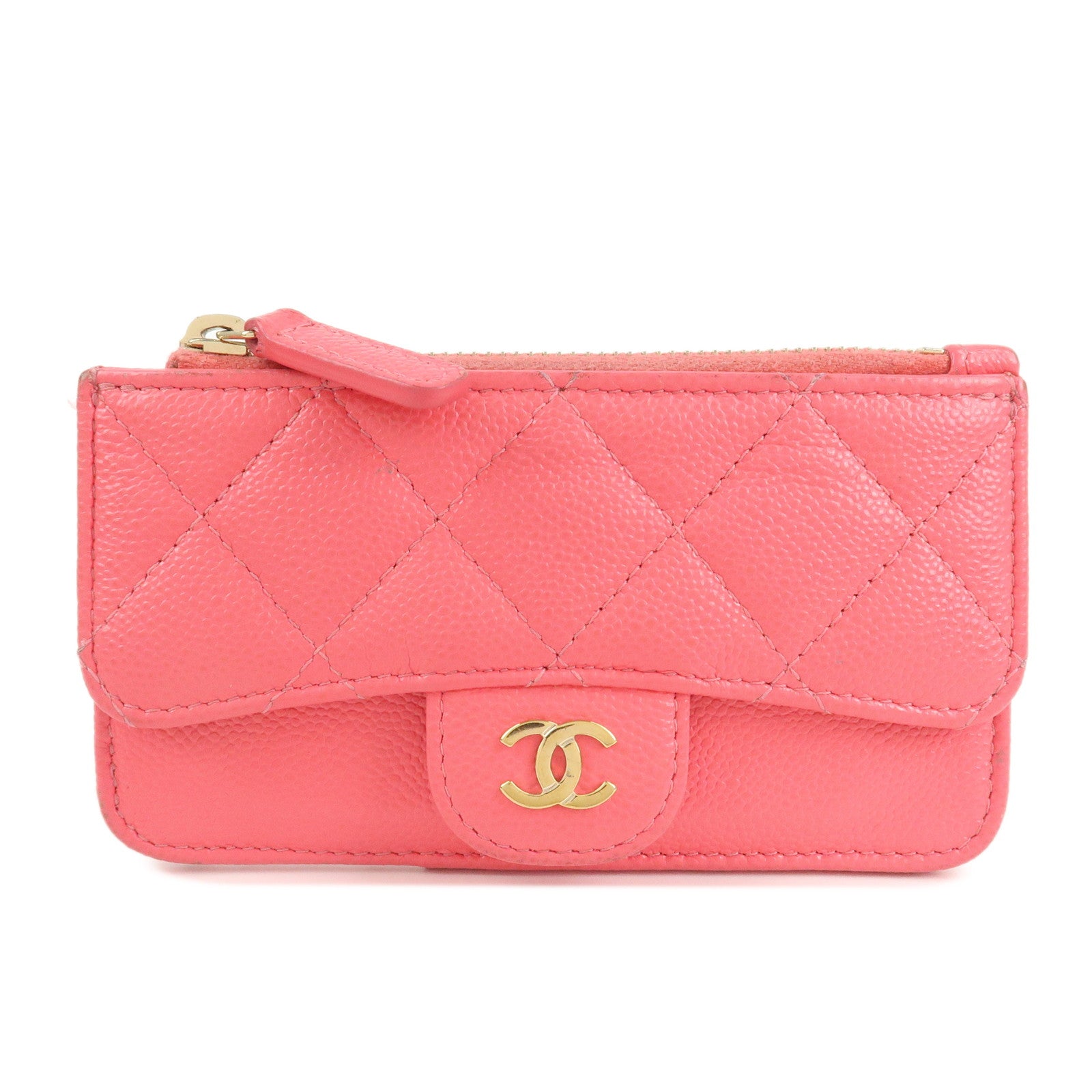 CHANEL Matelasse Caviarskin Card Case Coin Case Pink AP2570