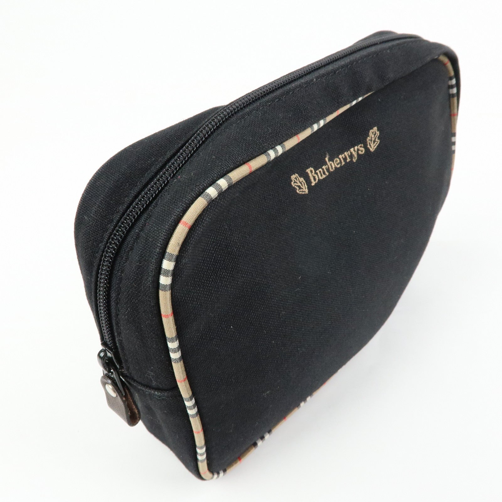 BURBERRY Canvas Nova Plaid Pouch Cosmetic Bag Makeup Bag Black