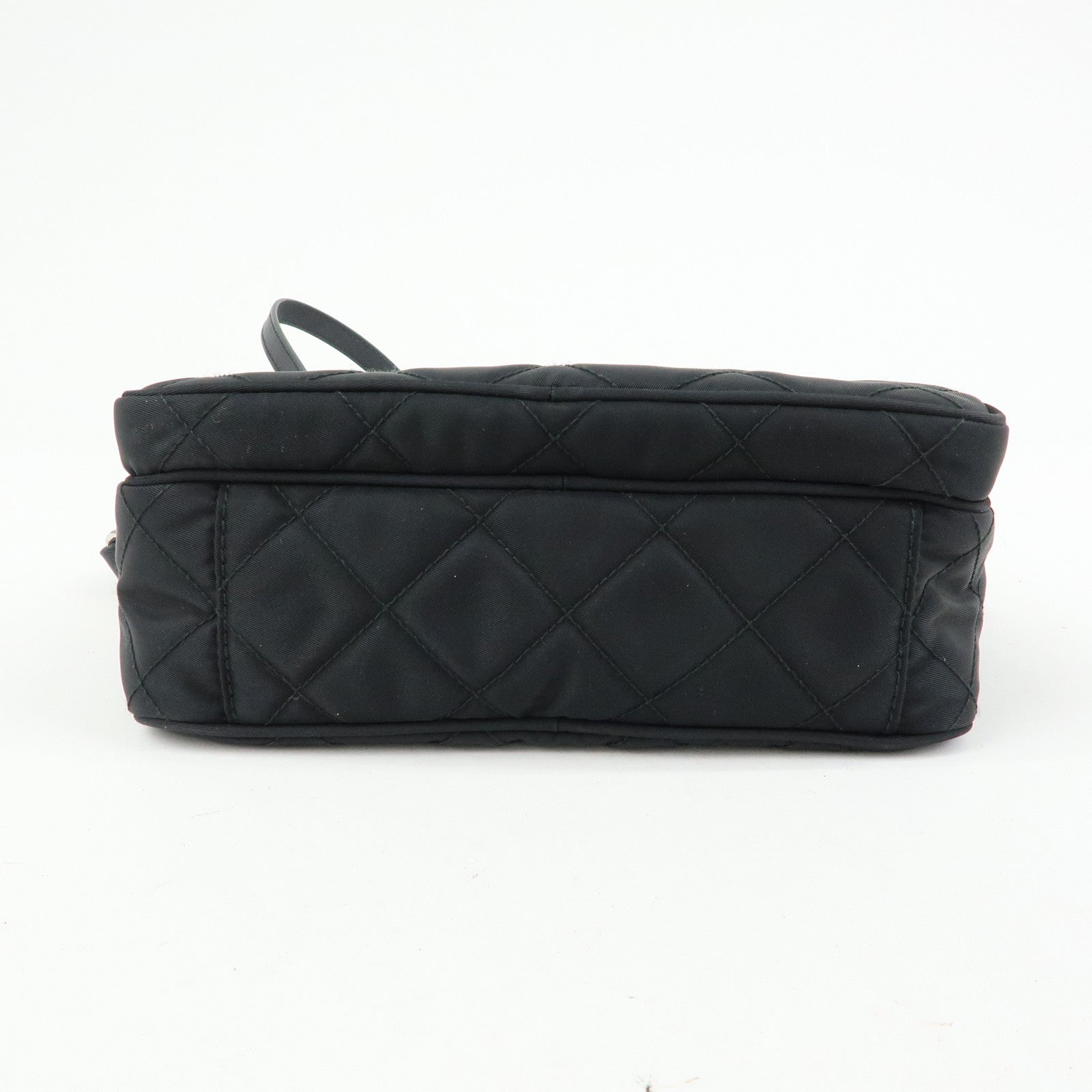 PRADA Triangle Logo Nylon Leather Quilt Shoulder Bag Black BT1027