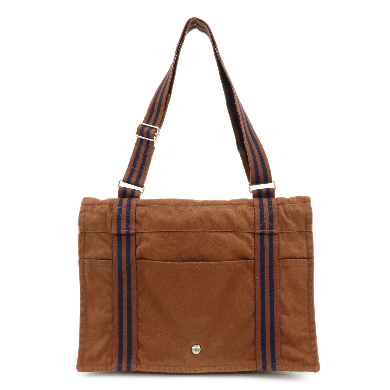 HERMES Basas MM Fourre Toute Canvas Shoulder Bag Brown