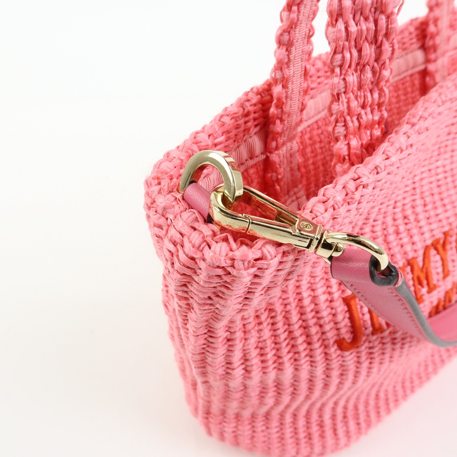 JIMMY CHOO Raffia Leather Beach Tote East West Mini 2Way Bag Pink