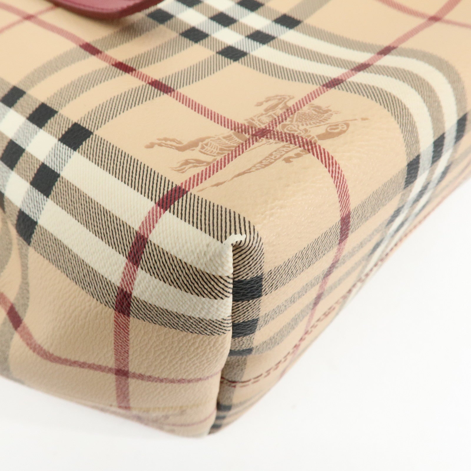 BURBERRY Nova Plaid PVC Leather Tote Bag Hand Bag Beige Red