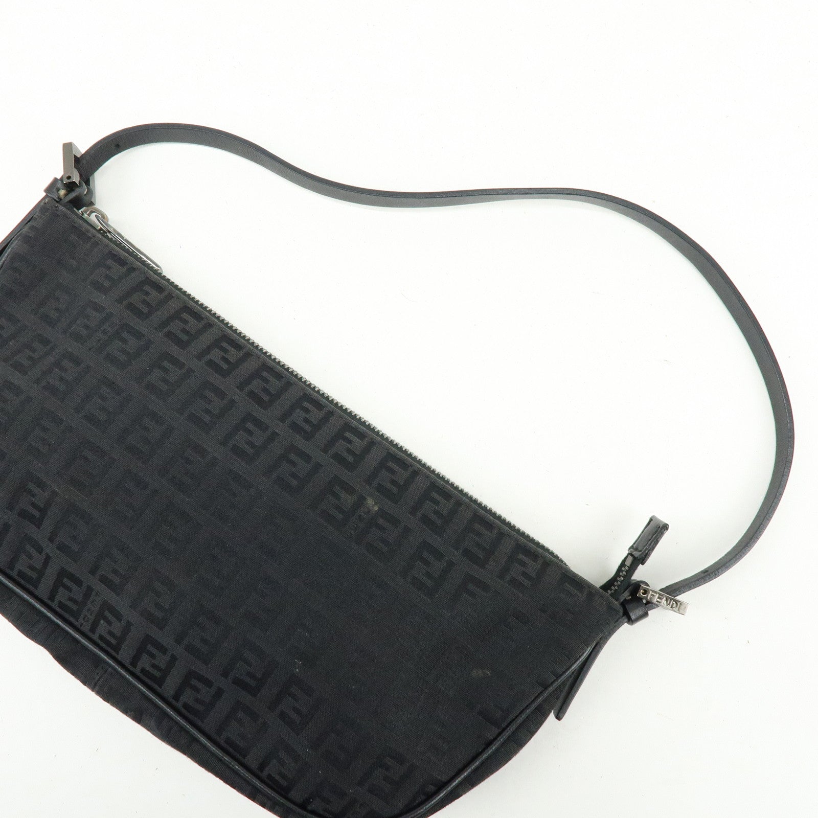 FENDI Zucchino Canvas Leather Shoulder Bag Hand Bag Black