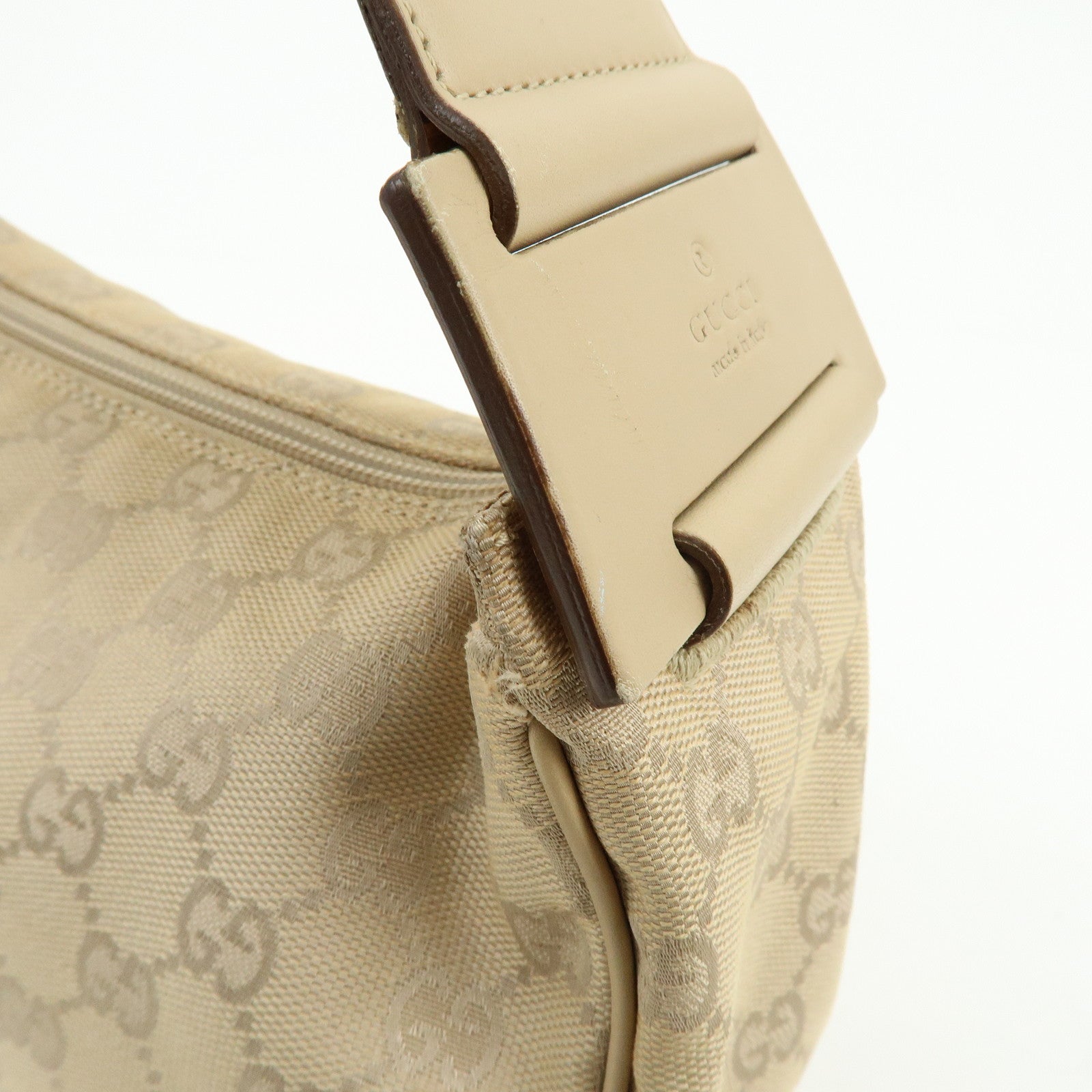 GUCCI GG Canvas Leather Shoulder Bag Hand Bag Beige 92699