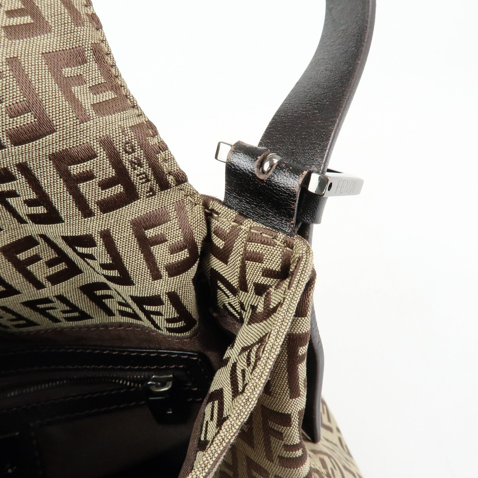 FENDI Zucchino Mamma Baguette Nylon Leather Shoulder Bag 8BR001