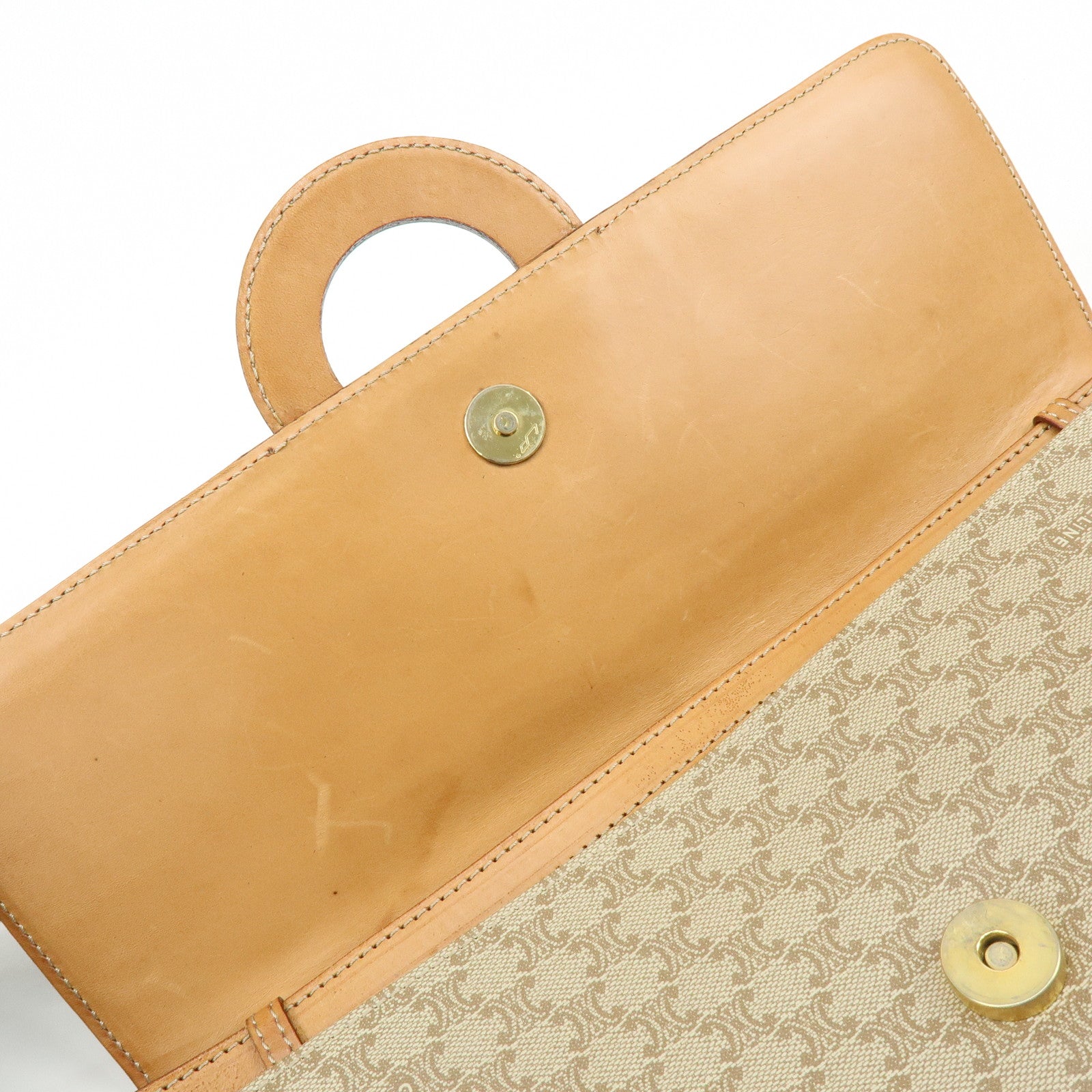 CELINE Macadam PVC Leather Shoulder Bag Clutch Bag Beige