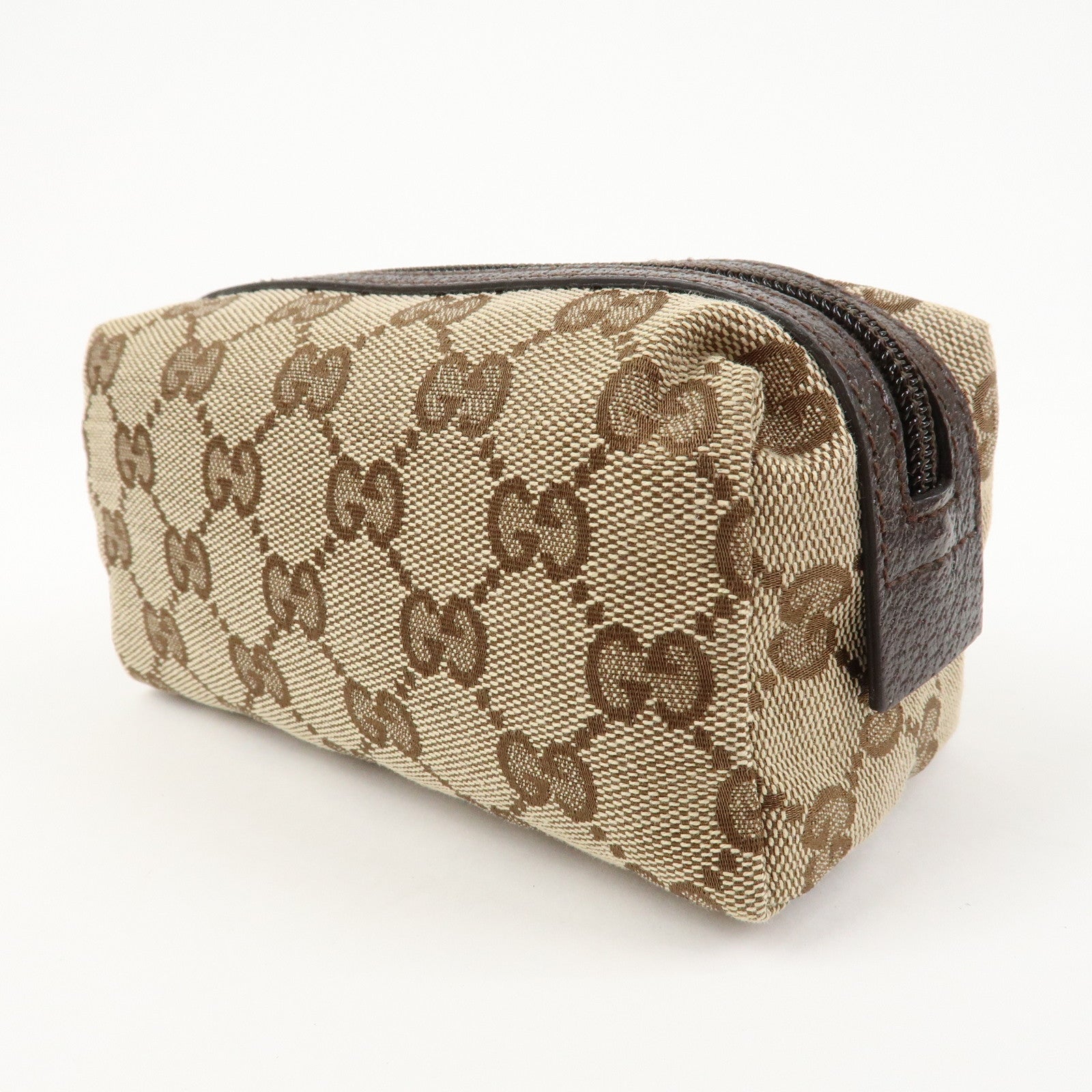 GUCCI GG Monogram Canvas Leather Pouch Cosmetic Case Brown 29596