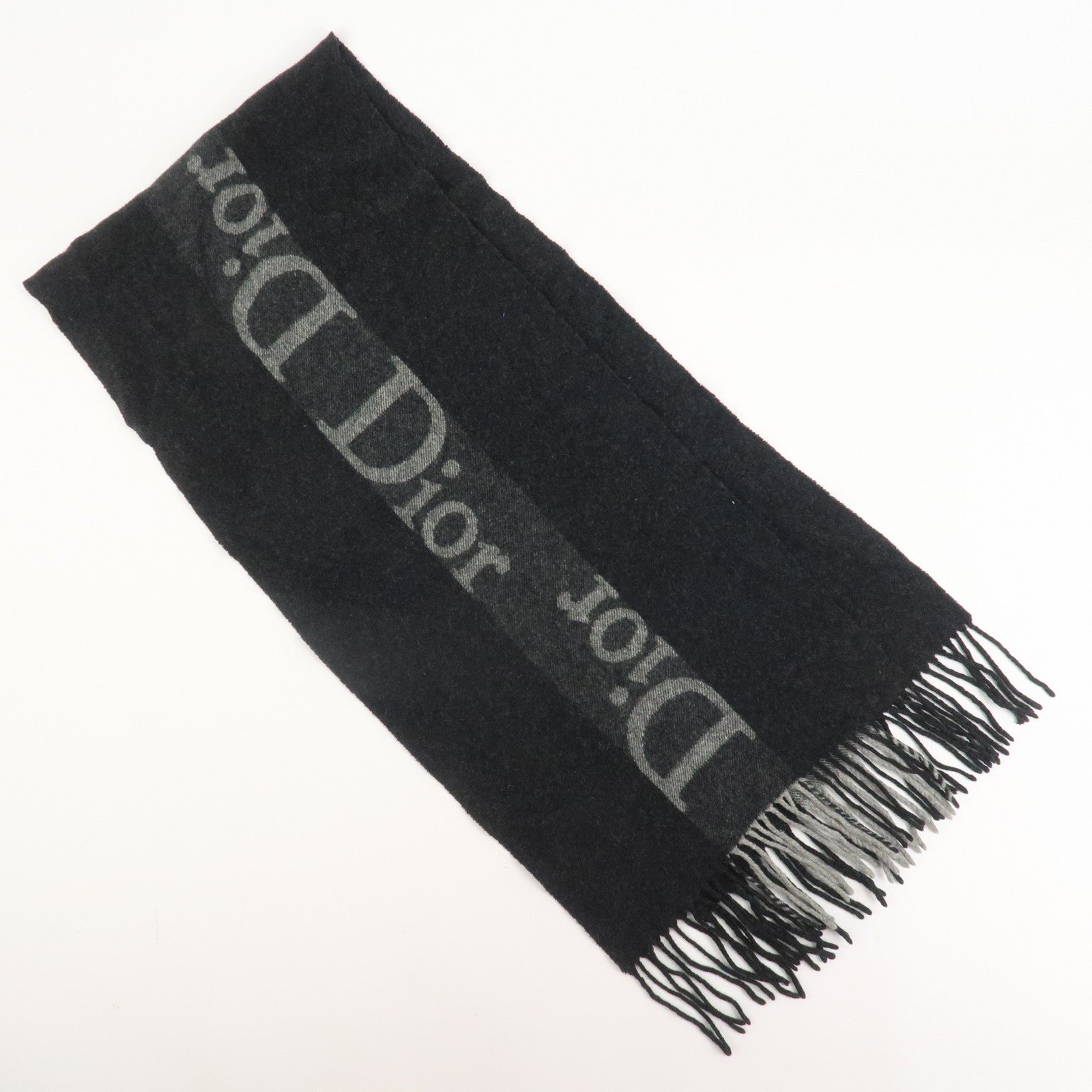 Christian Dior Logo Wool Cashmere Scarf Black Gray