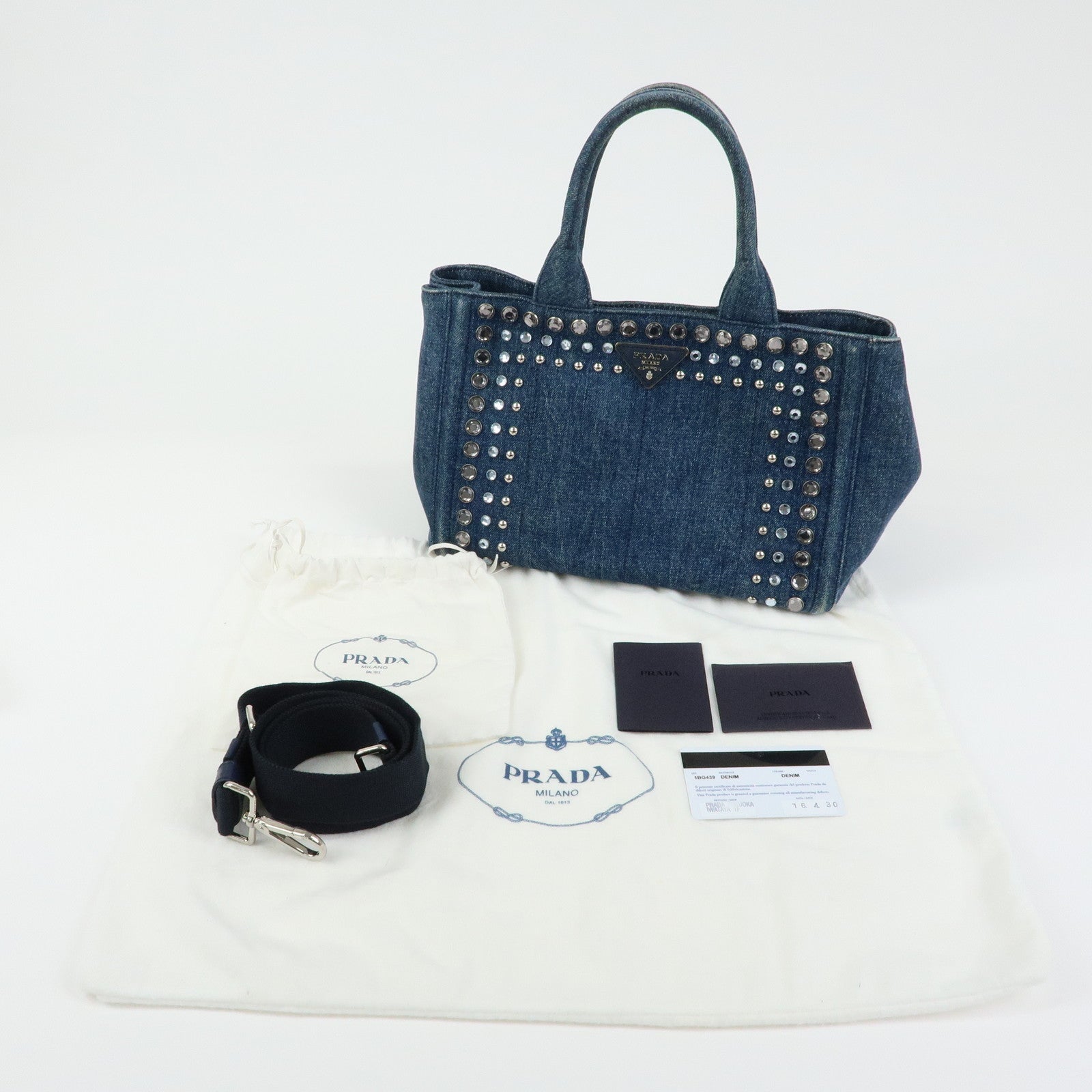 PRADA Canapa Triangle Logo Denim 2Way Bag Hand Bag Blue 1BG439
