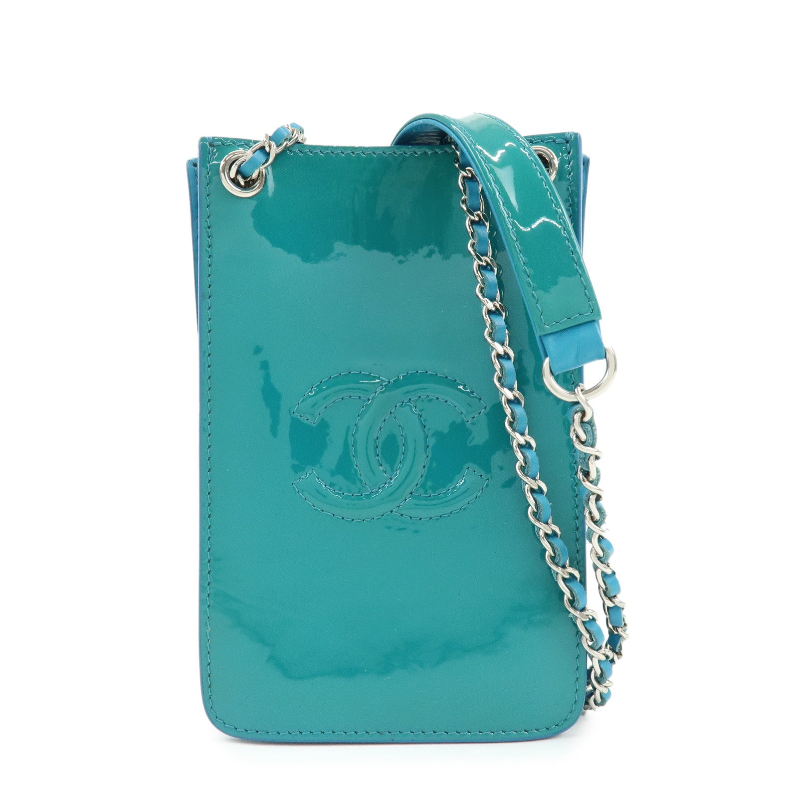CHANEL COCO Mark Patent Leather Shoulder Bag Crossbody Bag Blue