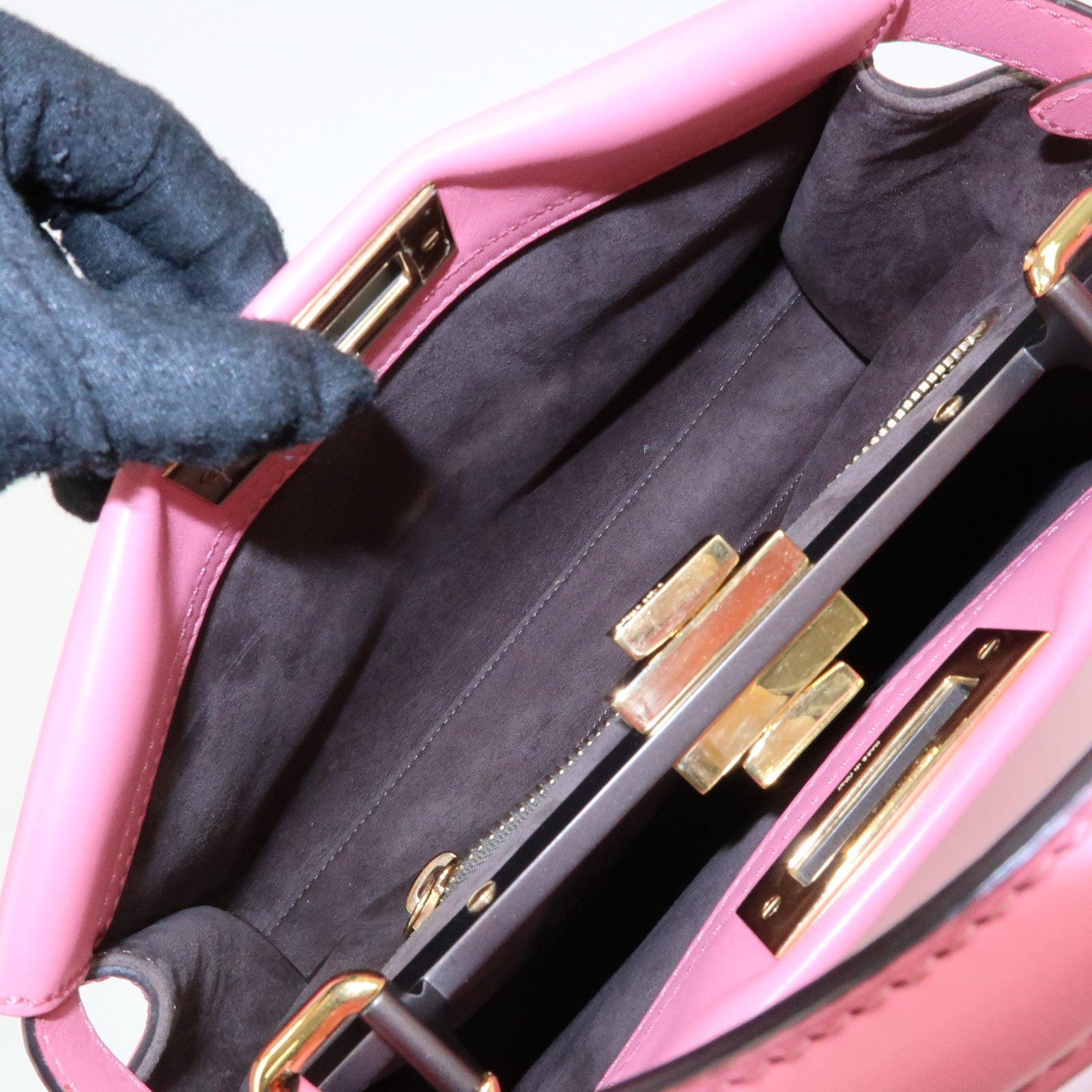 FENDI Peekaboo Leather 2Way Bag Hand Bag Shoulder Bag Pink 8BN290
