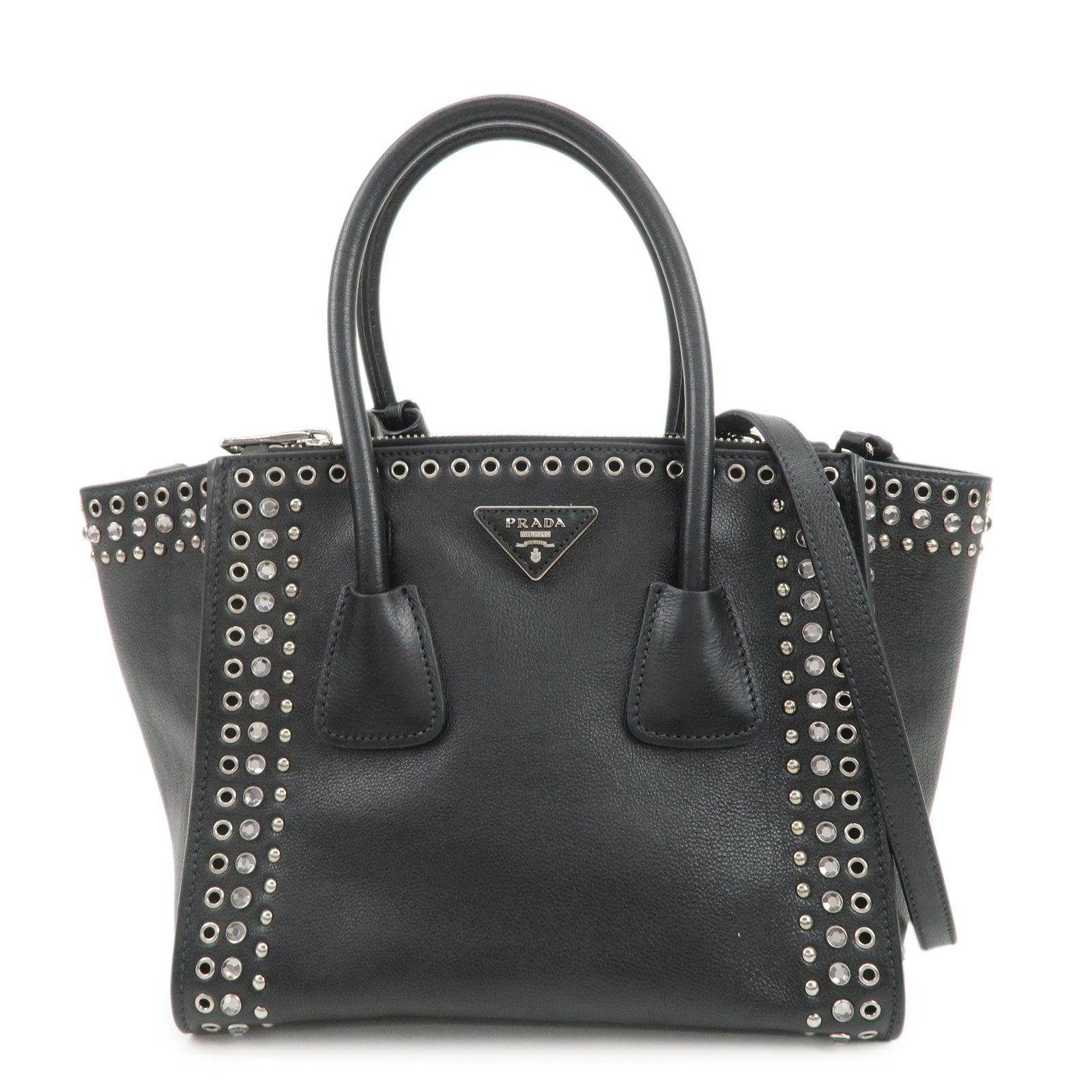 PRADA Triangle Logo Leather 2Way Bag Hand Bag Shoulder Bag B2625V