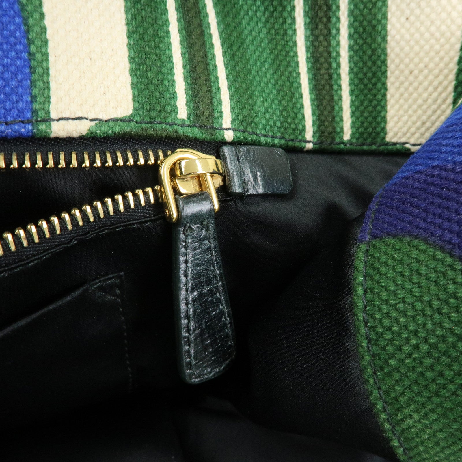MIU MIU Canvas Leather Tote Bag Hand Bag Green Natural