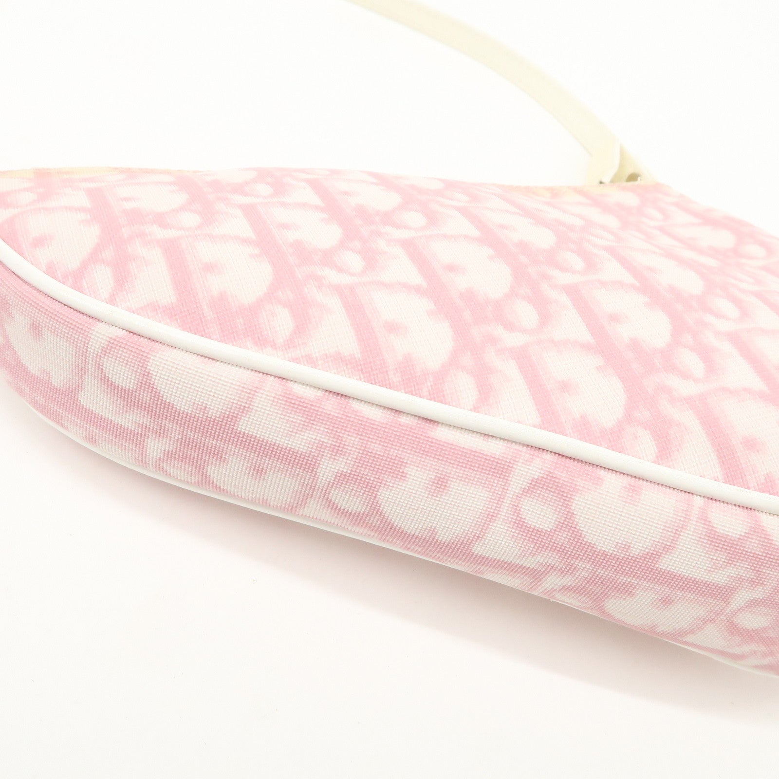 Christian Dior Trotter PVC Leather Saddle Pouch Hand Bag Pink White