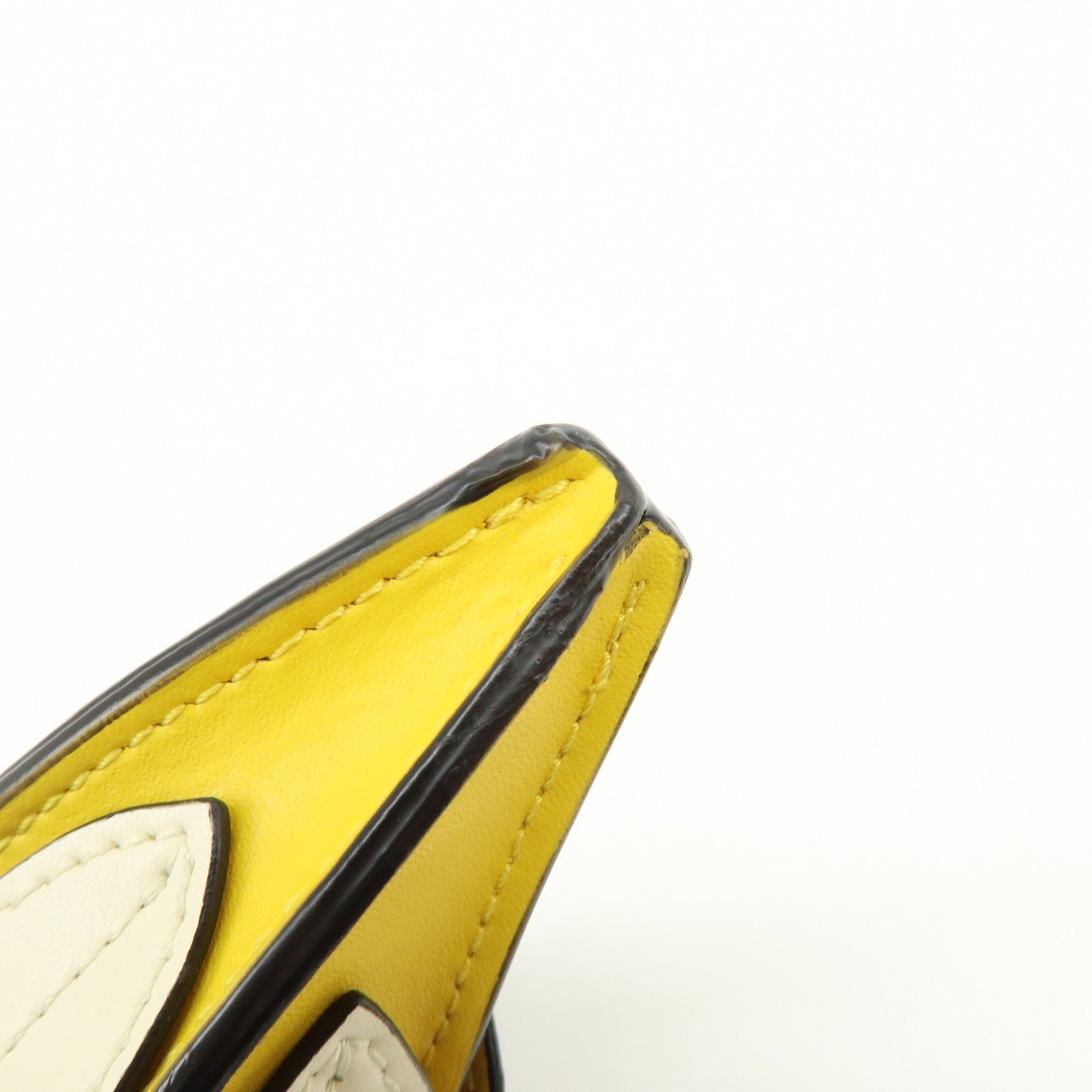 FENDI Zucca Canvas Leather Bag Charm Key Chain Yellow Brown 7AR671