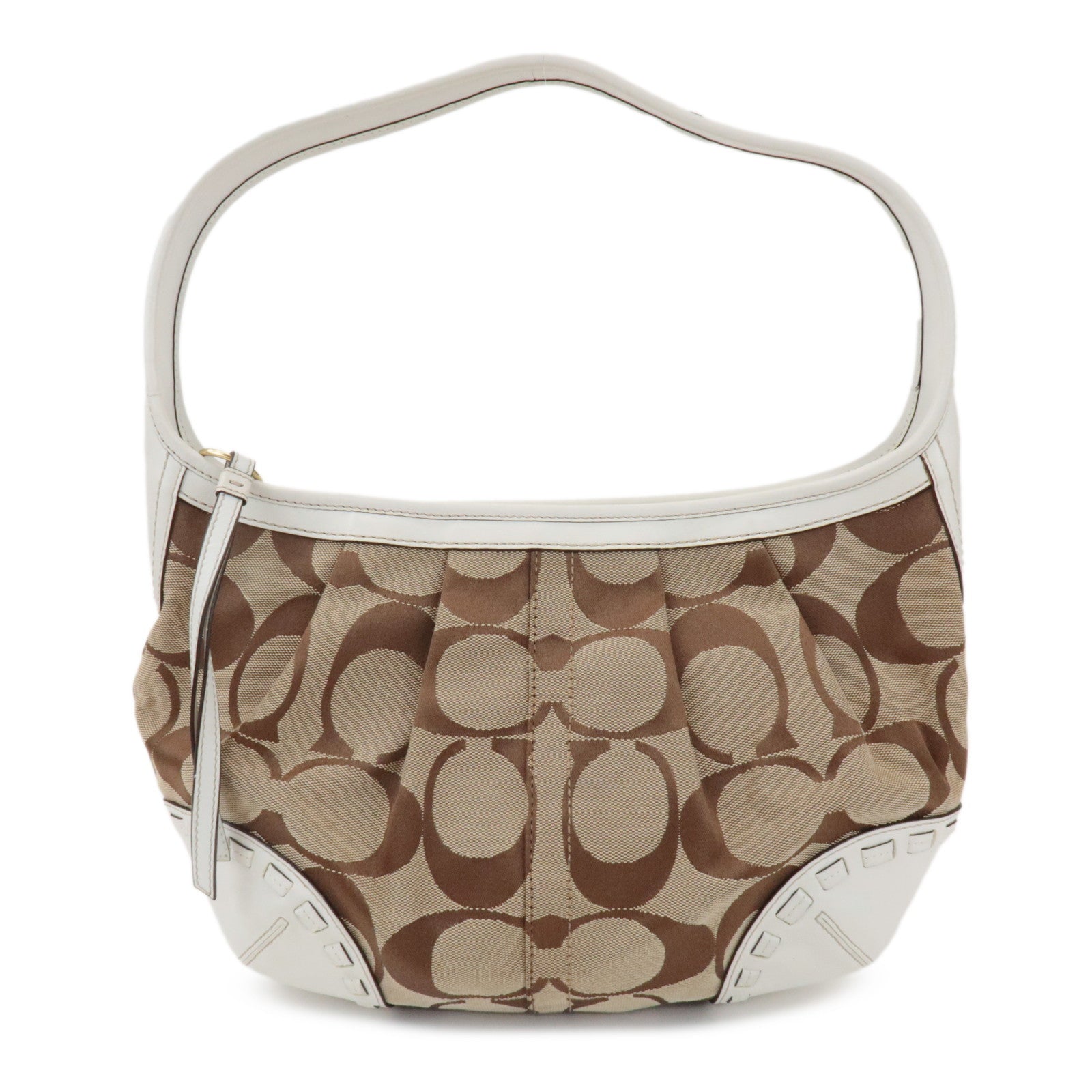 COACH Signature Canvas Leather Shoulder Bag Brown White