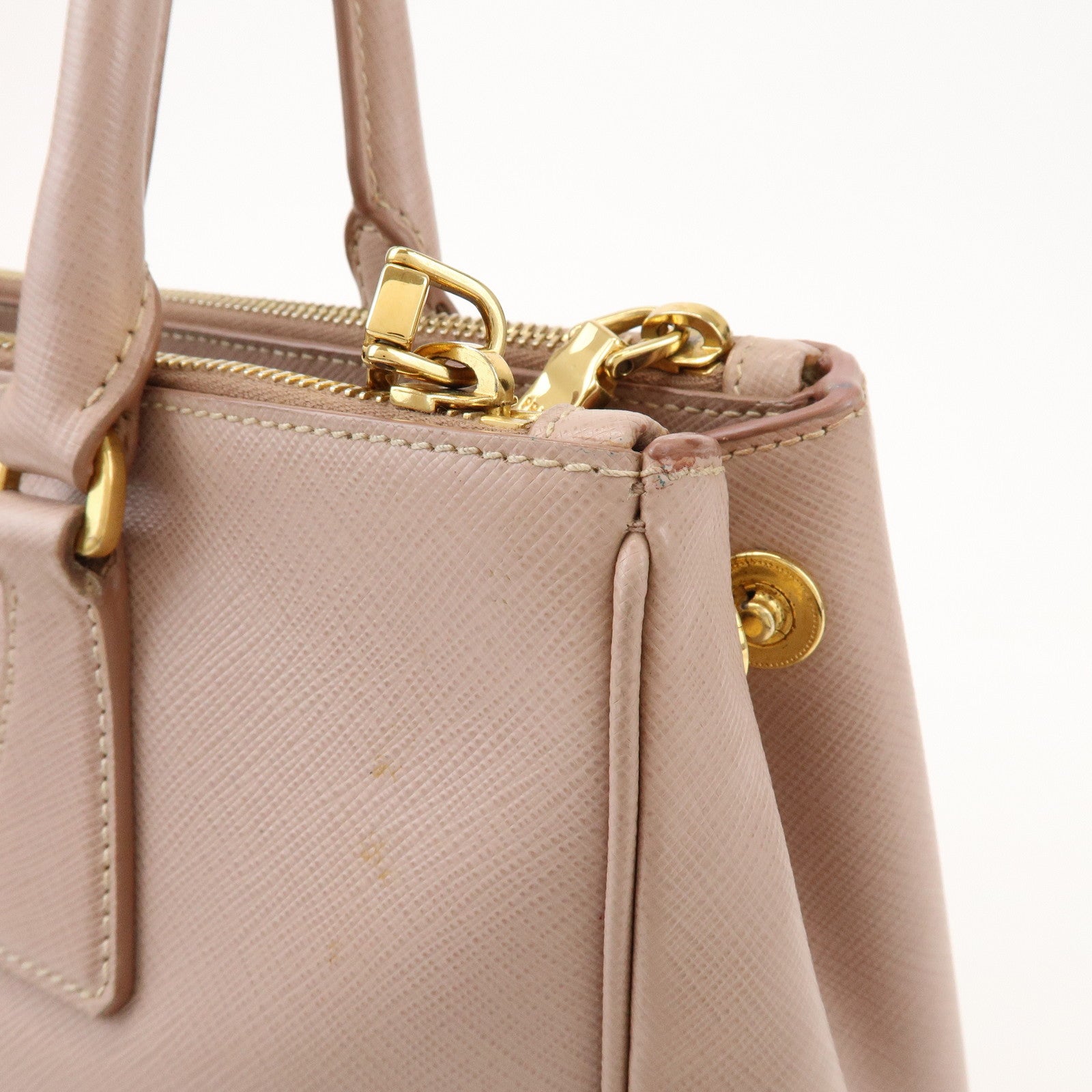 PRADA Traingle Logo Galleria 2Way Bag Hand Bag Pink Beige1BA863