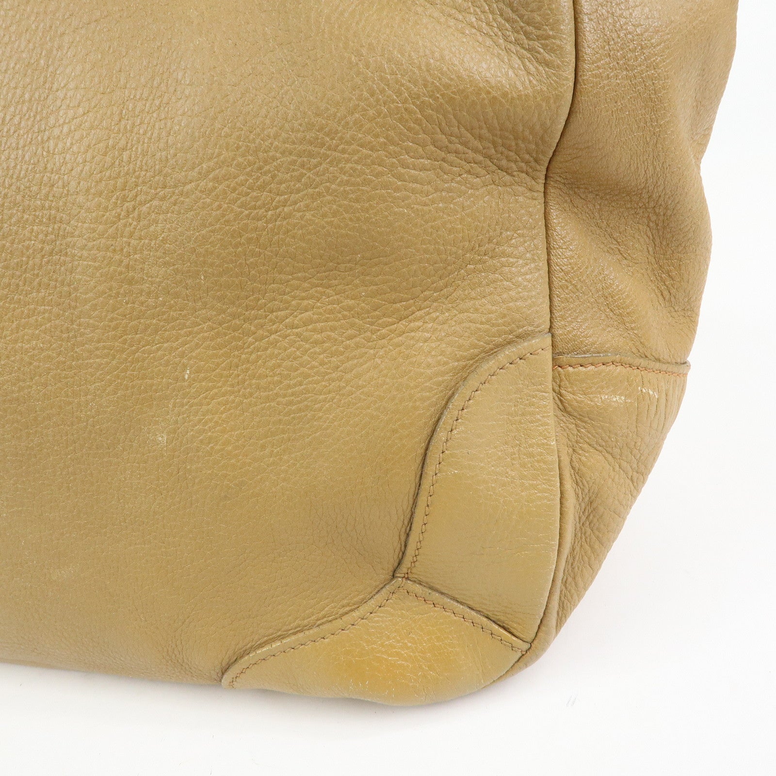 PRADA Calf Leather 2Way Bag Hand Bag Shoulder Bag Beige