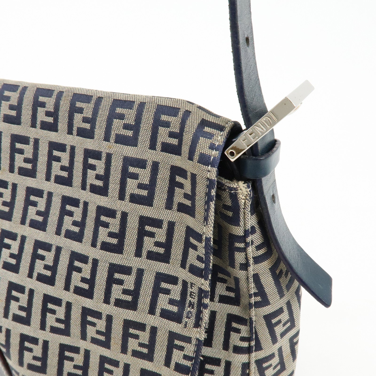 FENDI Mamma Baguette Zucchino Canvas Leather Shoulder Bag 26325