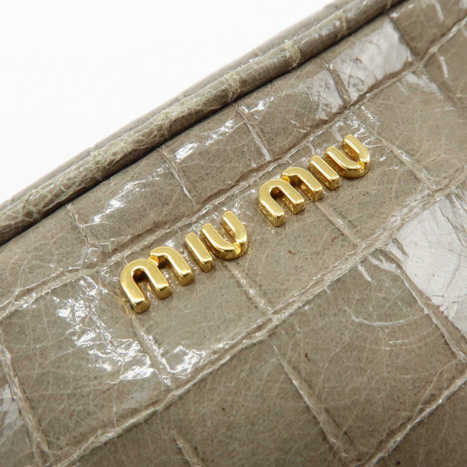 MIU MIU Embossed Leather Clutch Bag Wrist Bag Cosmetic Pouch Greige