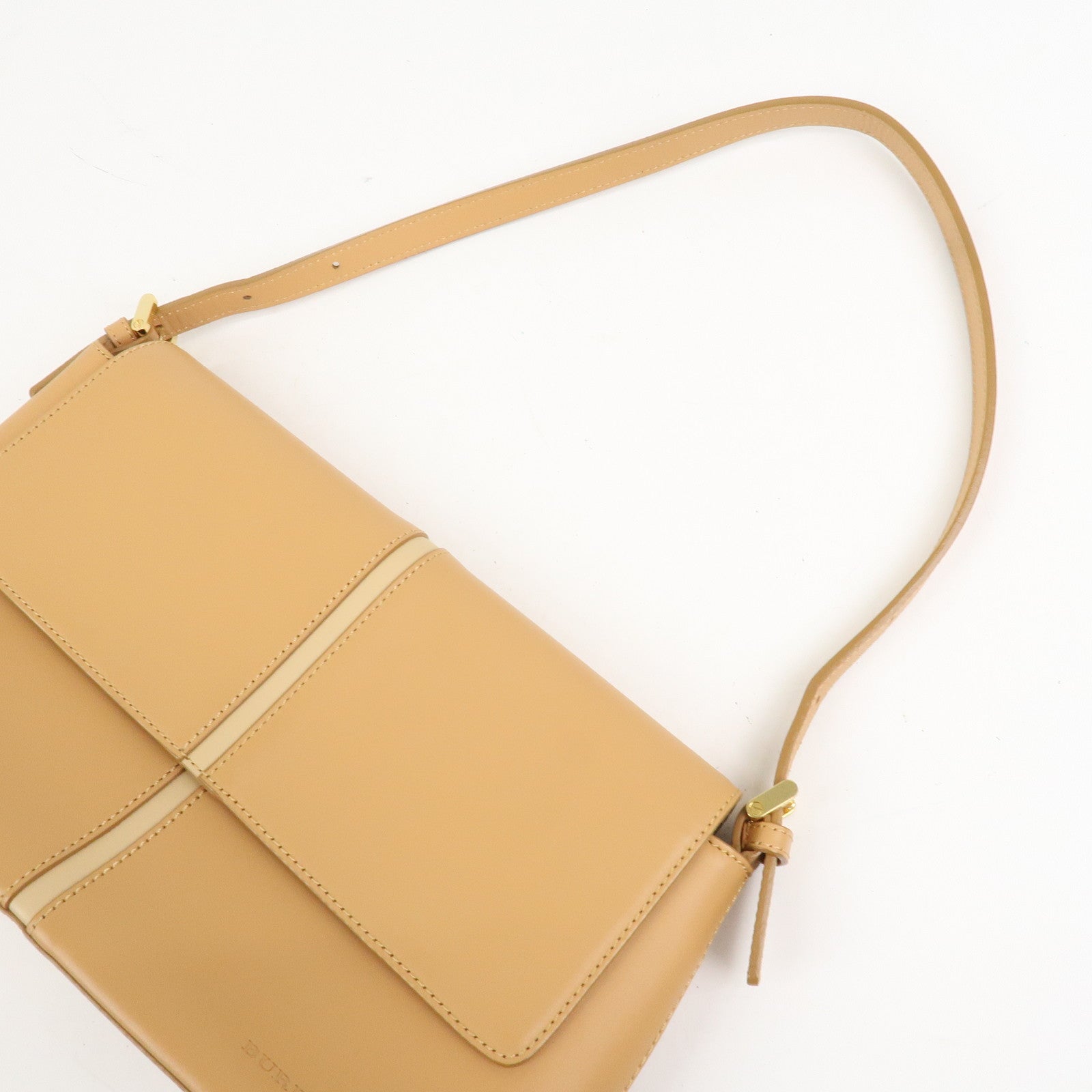 BURBERRY Leather Shoulder Bag Hand Bag Beige Gold HDW