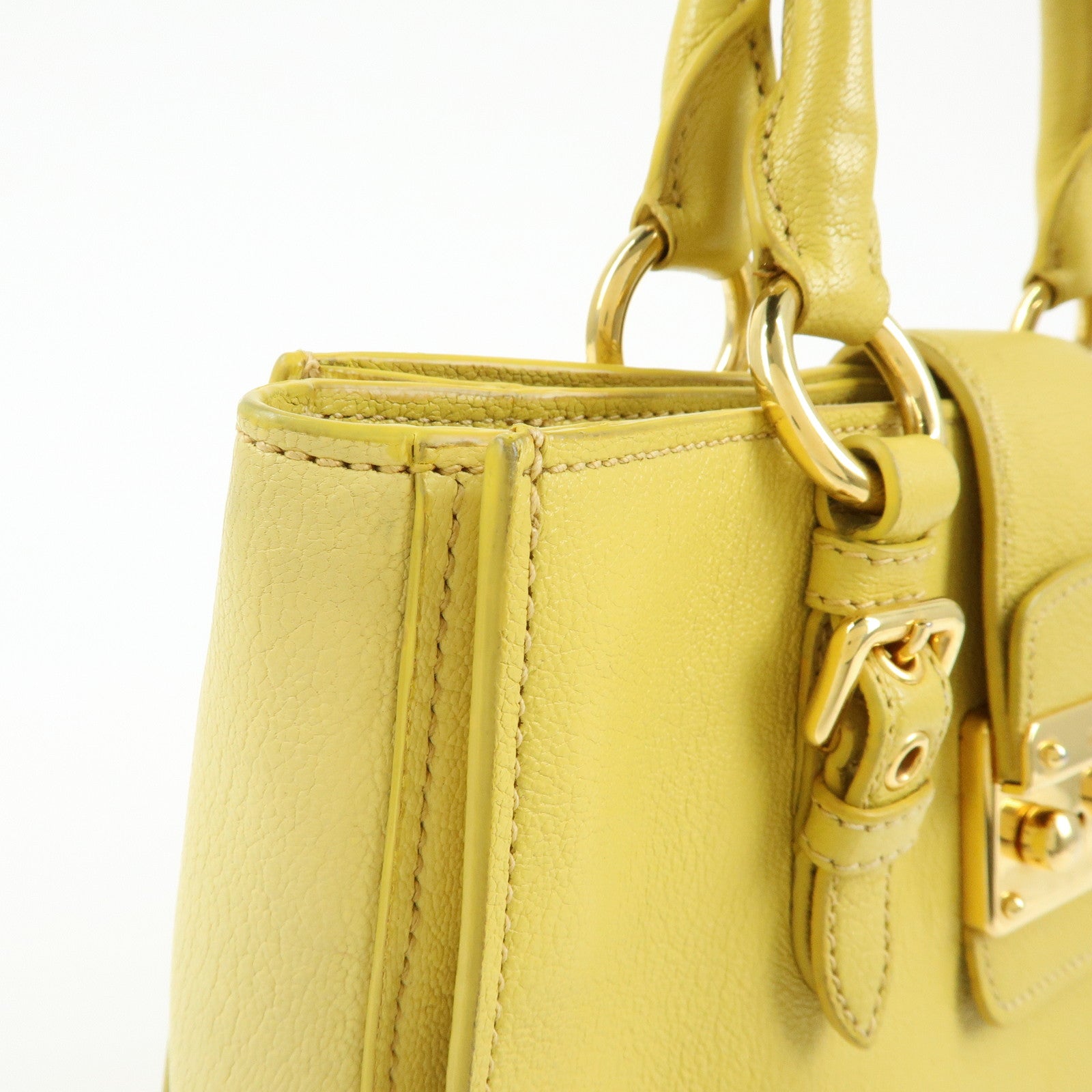 MIU MIU MADRAS Leather 2Way Bag Hand Bag Yellow RN0799