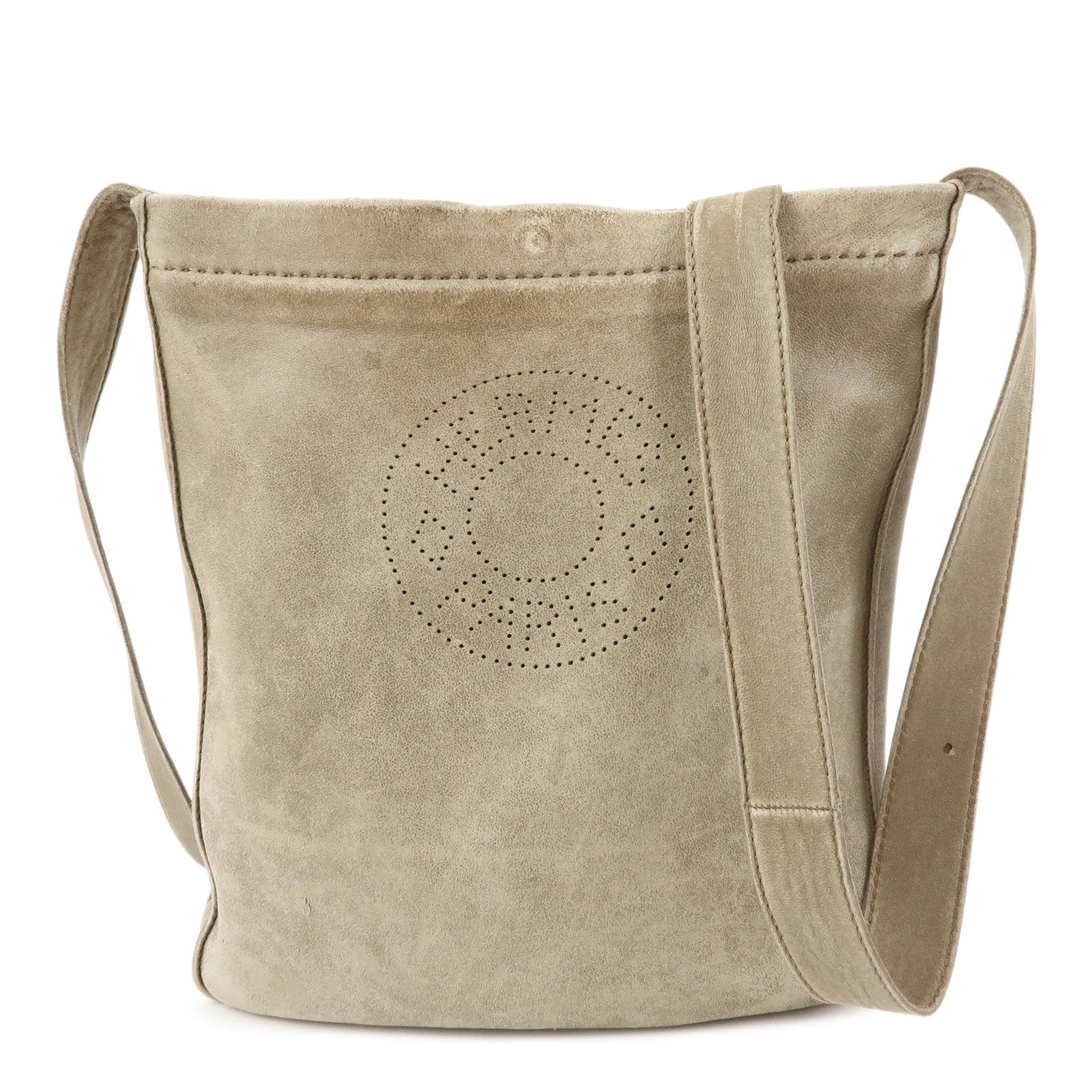 HERMES Leather Clou de Selle Shoulder Bag □M Stamped Beige