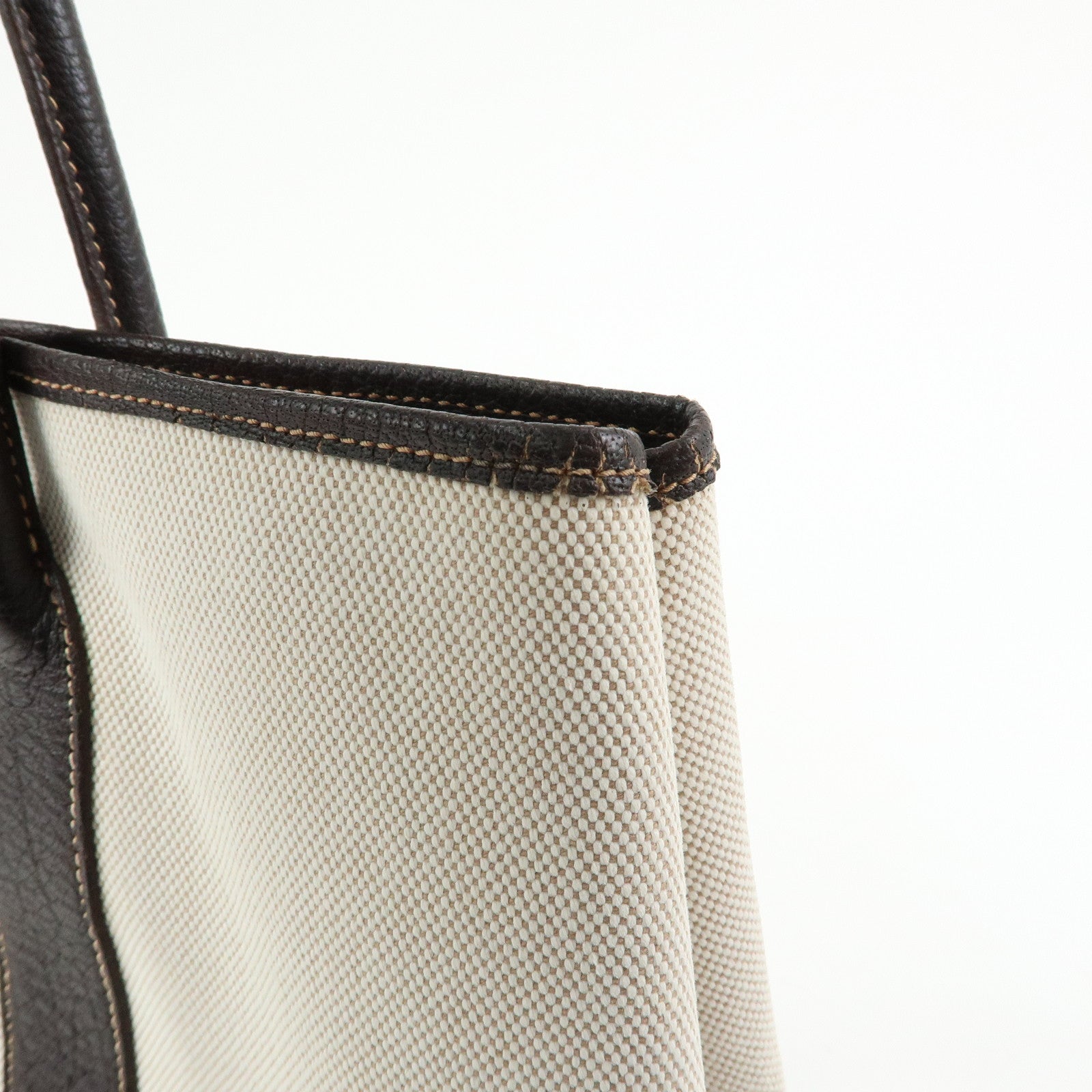 HERMES Canvas Leather Garden Party PM 笆｡I Stamped Tote Bag Beige