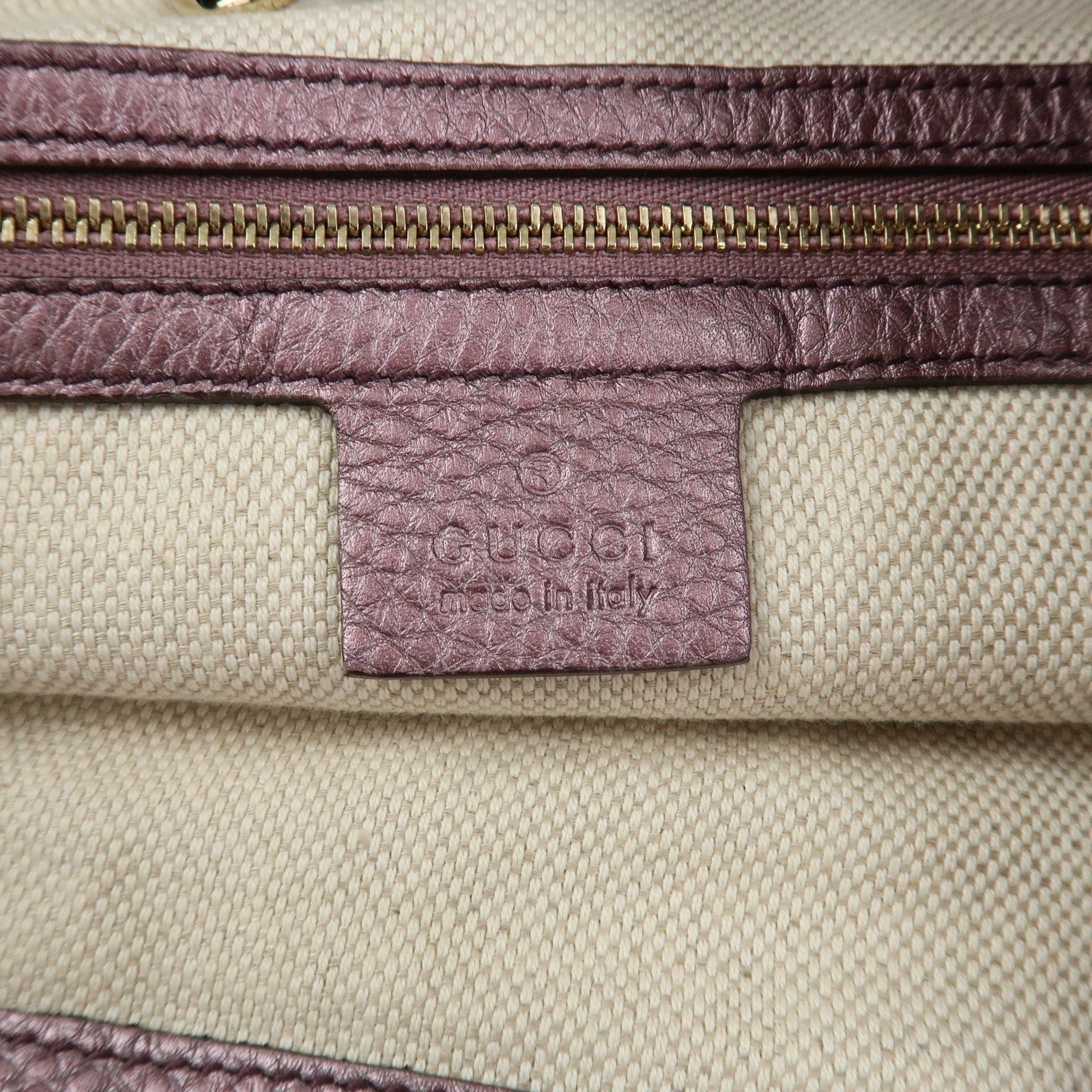 GUCCI SOHO Logo Leather Chain Shoulder Bag Metallic Purple 308982