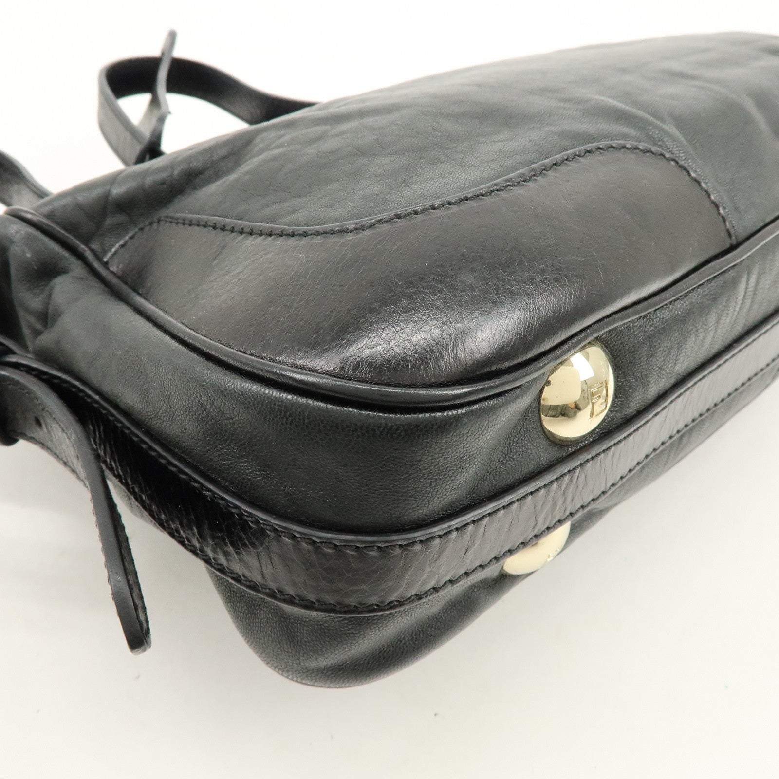 FENDI Leather 2Way Bag Hand Bag Shoulder Bag Black 8BR529