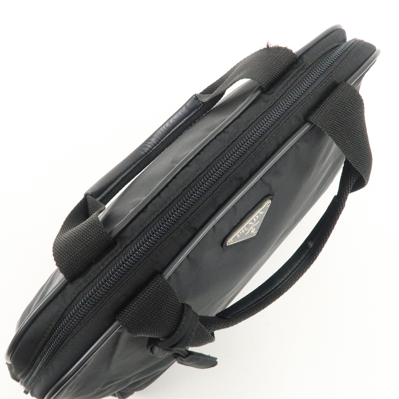 PRADA Triangle Logo Nylon Leather Hand Bag Boston Bag Black