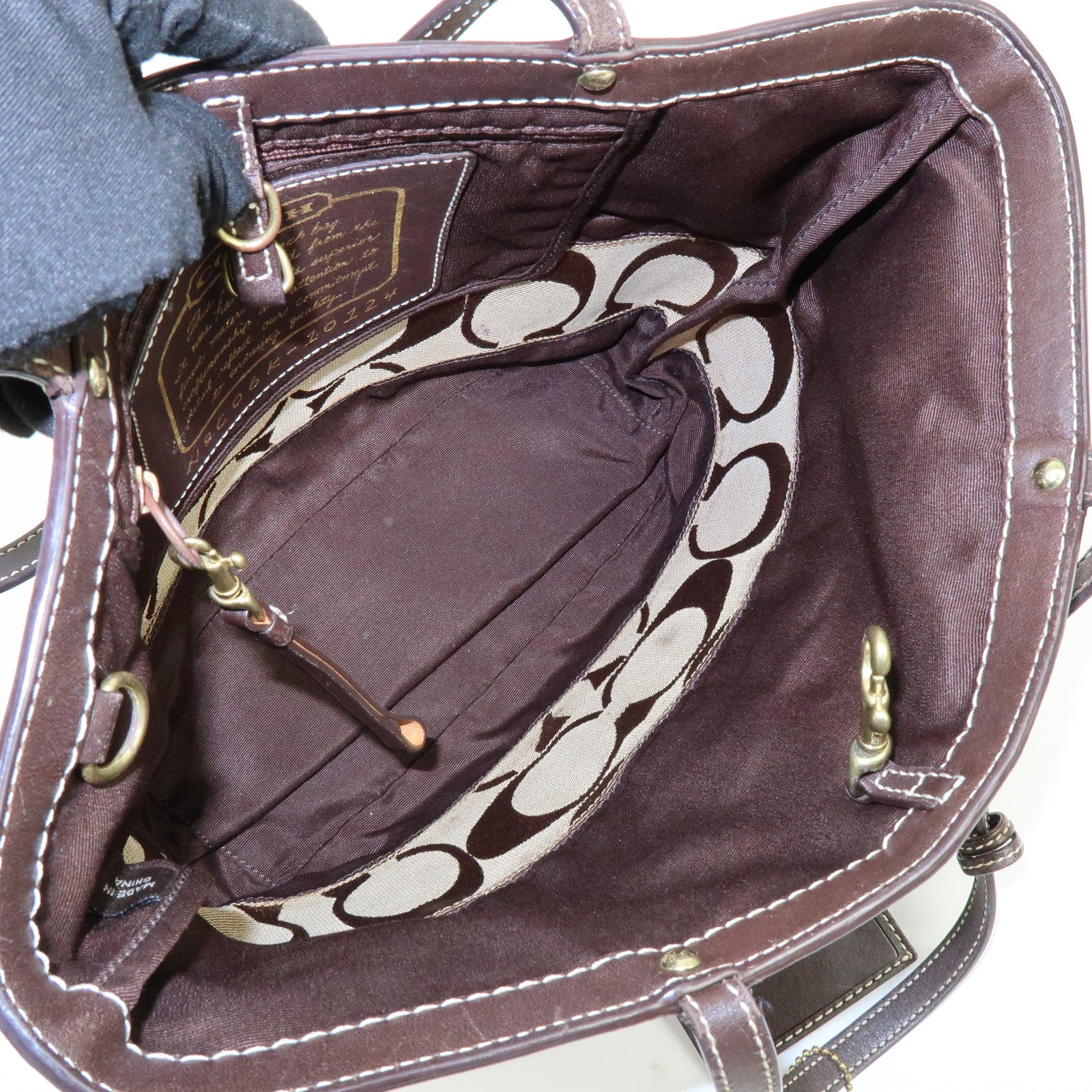 COACH Signature Set of 2 Canvas Leather Shoulder Bag Brown Beige