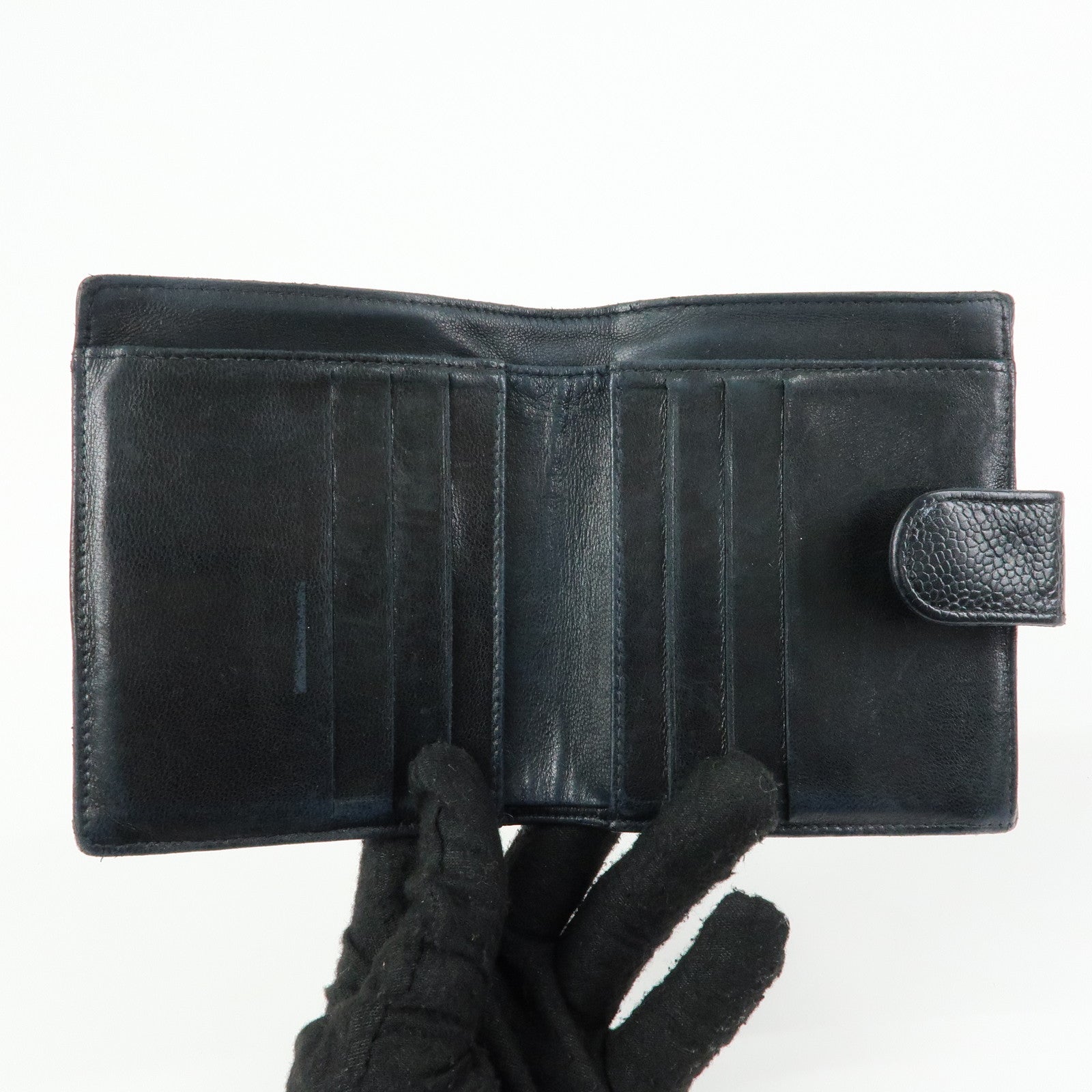 CHANEL COCO Mark Cavairskin Compact Wallet Black