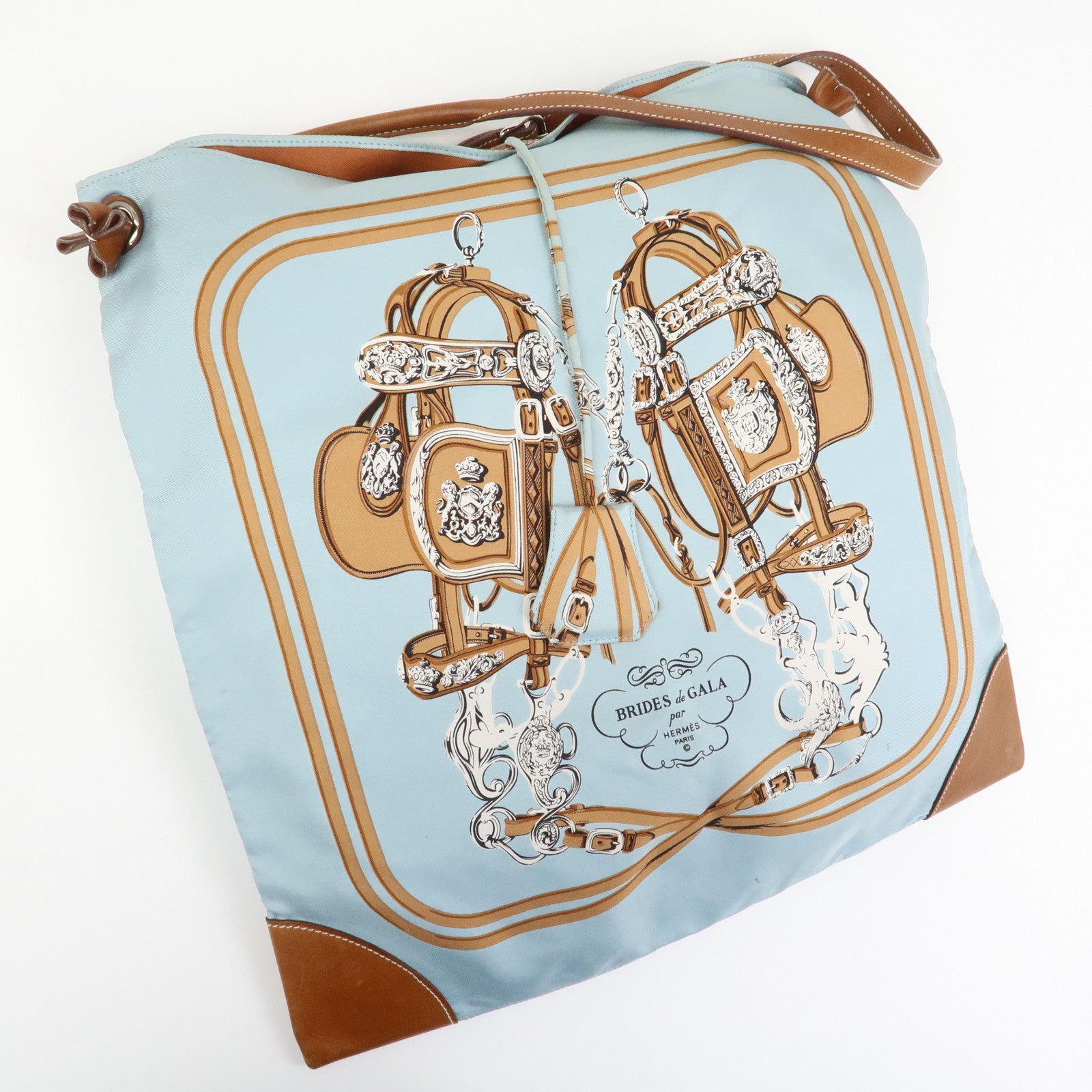 HERMES Silky City MM Canvas Leather Shoulder Bag BRIDES de GALA