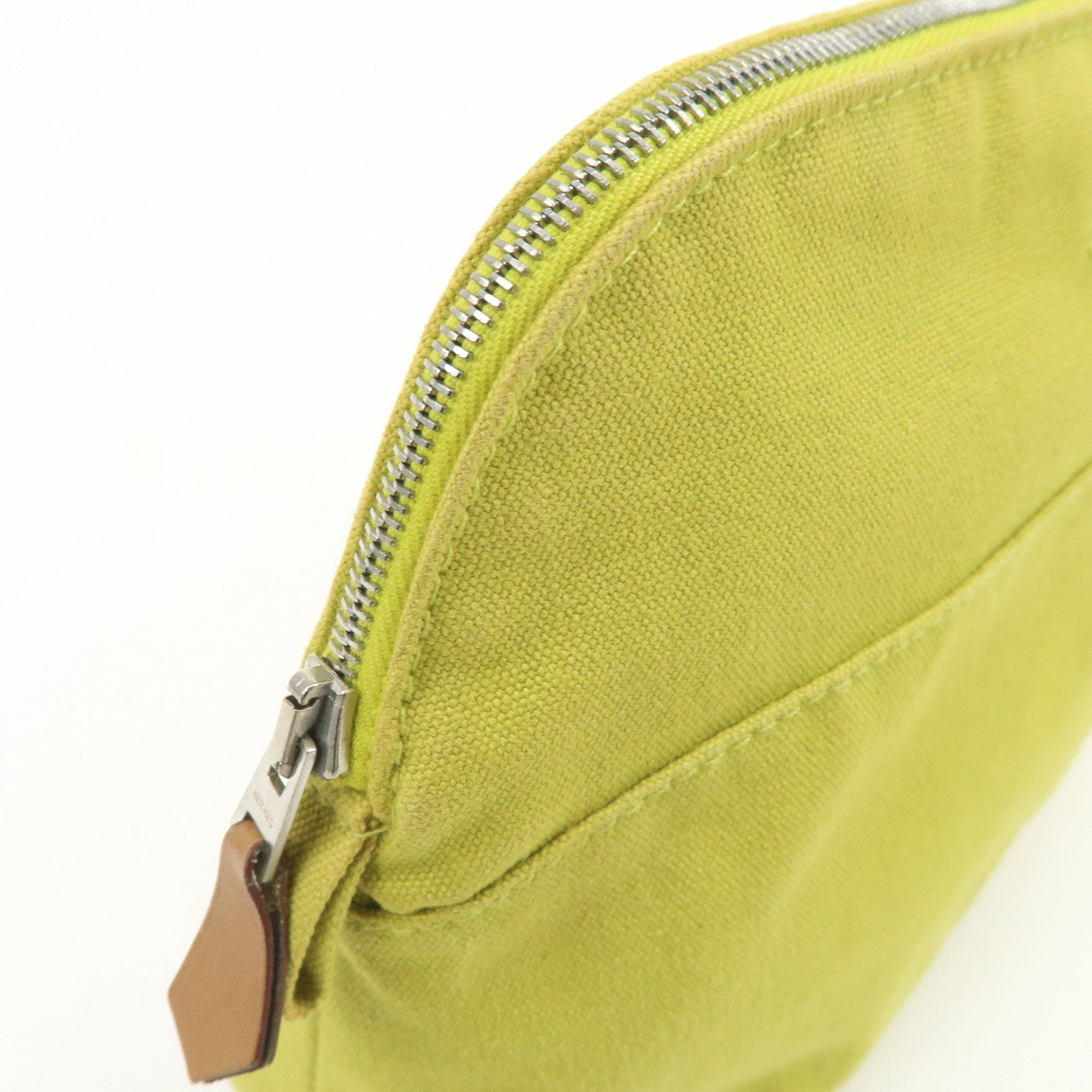 HERMES Bolide Pouch MM Canvas Leather Cosmetic Pouch Light Green