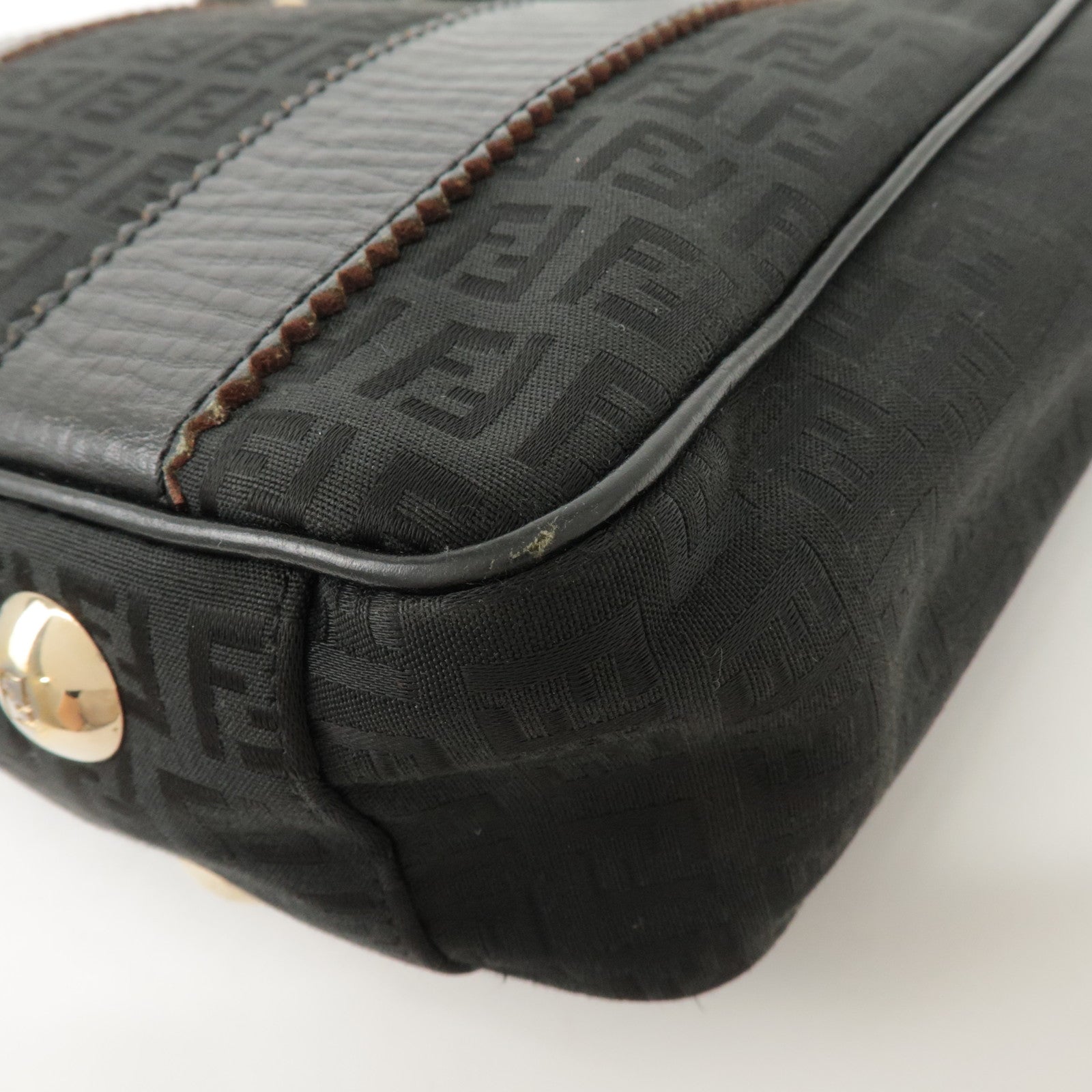 FENDI Zucchino Leather Canvas Tote Bag Hand Bag Black 8BH161 Used