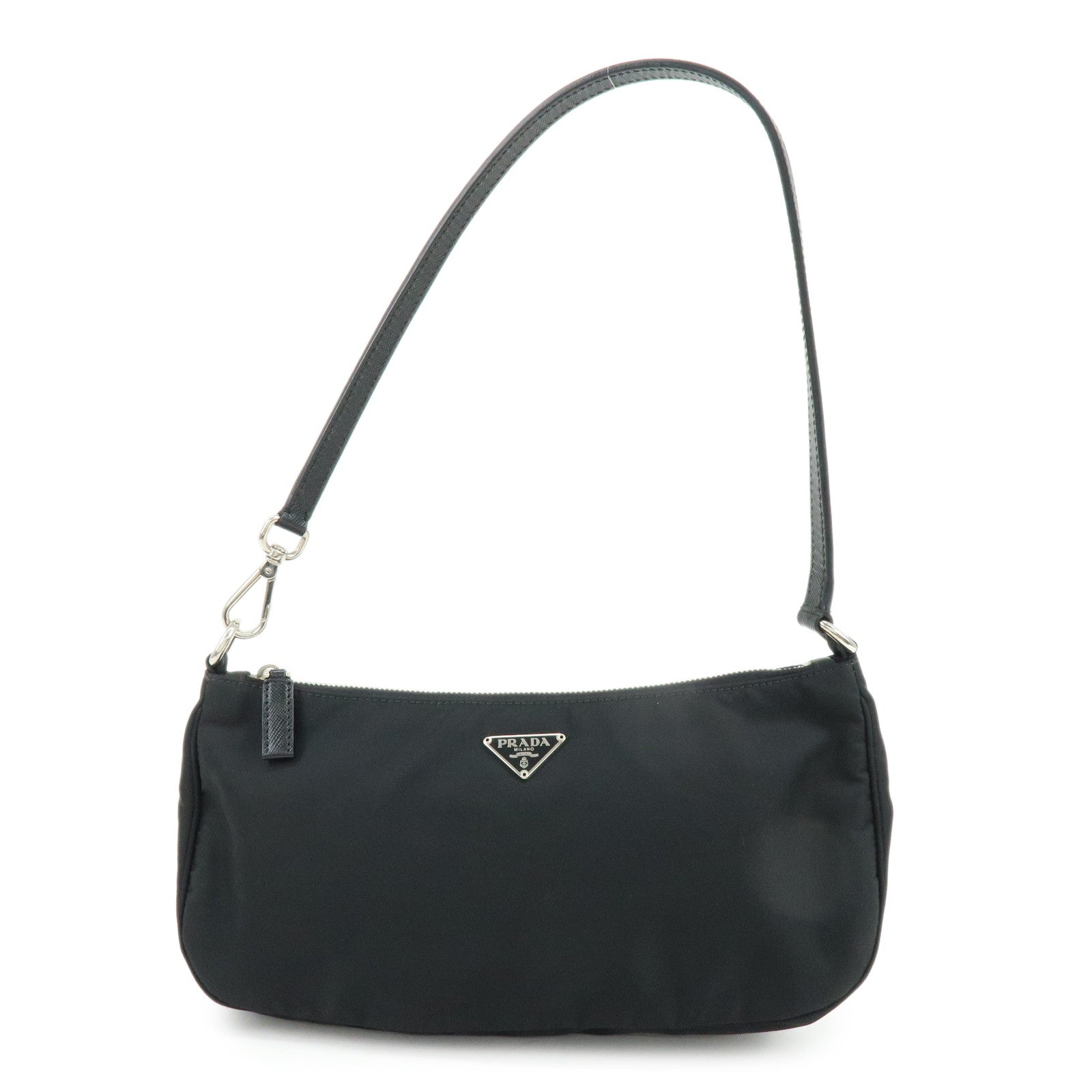 PRADA Triangle Logo Leather Shoulder Bag Hand Bag Black