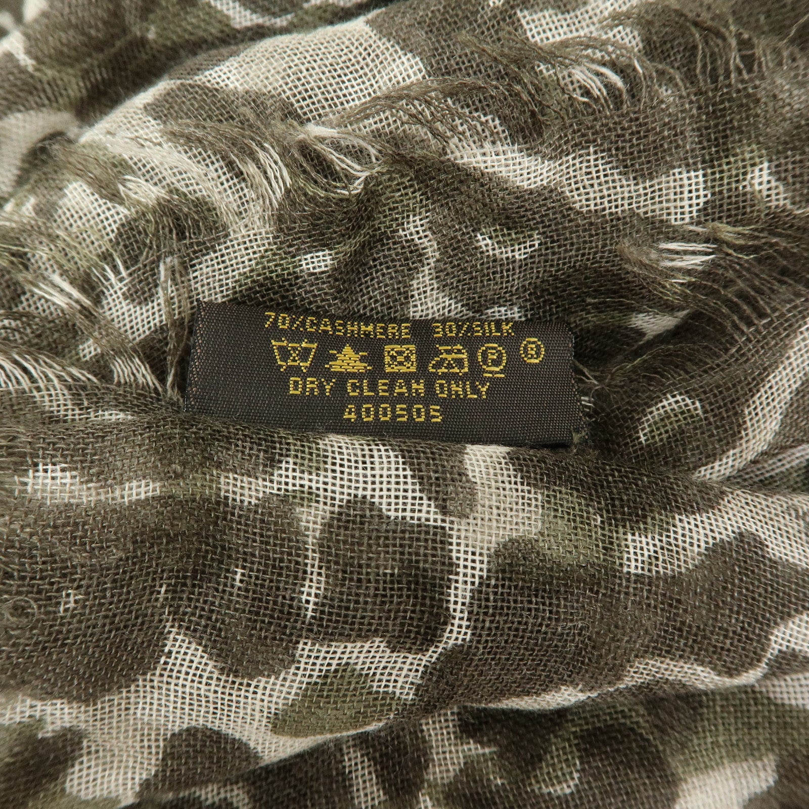 Louis Vuitton Leopard Print Cashmere Silk Scarf Shawl Khaki 400505