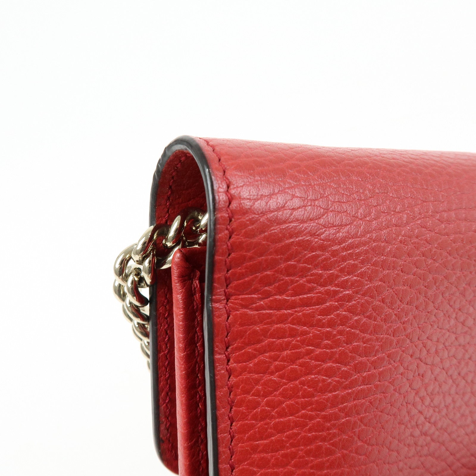 GUCCI Interlocking G Leather Chain Wallet Shoulder Bag Red 510314
